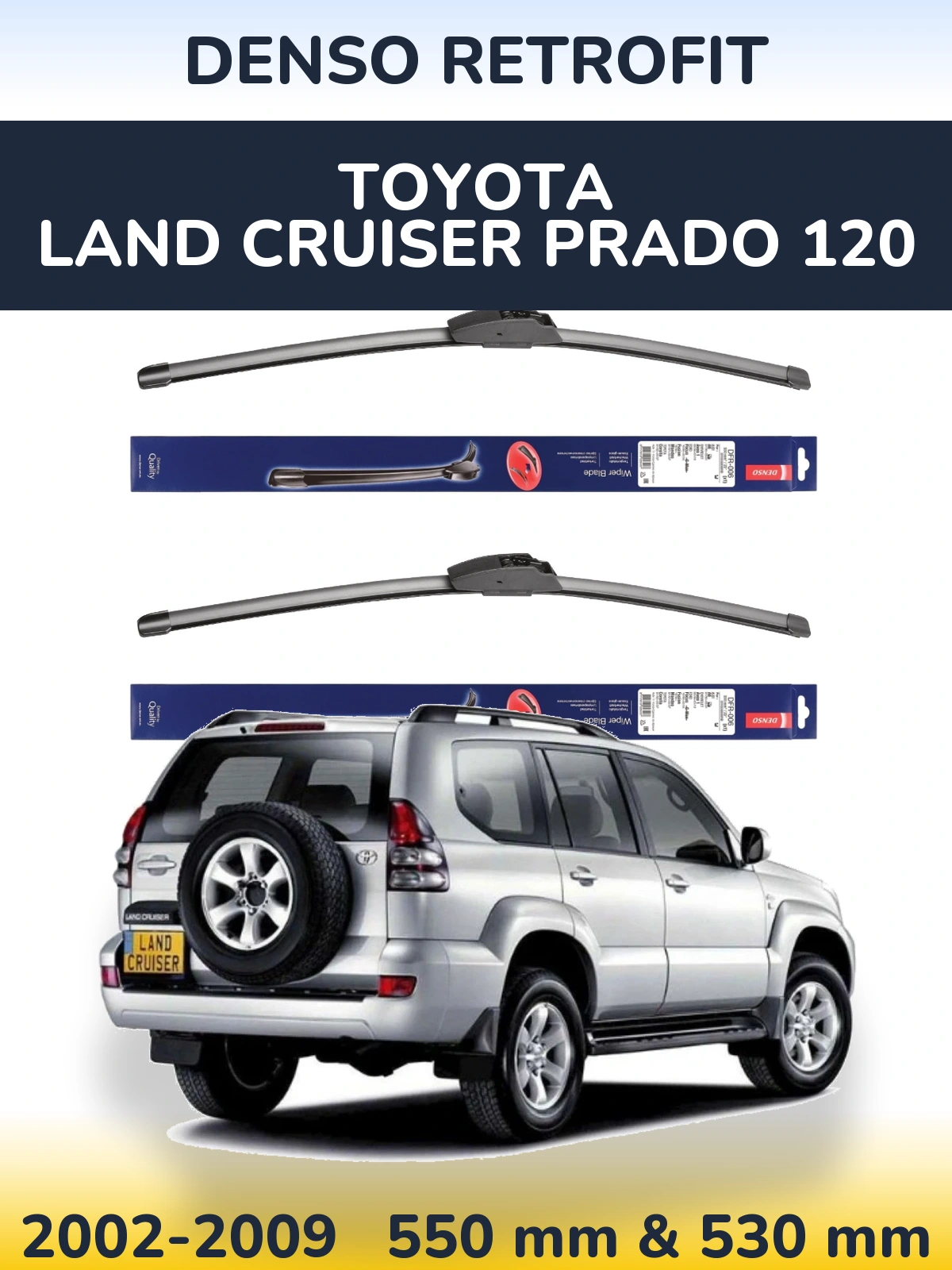Sada předních stěračů Denso Retrofit 550 a 530 mm pro Toyota Land Cruiser Prado 120 2002-2009