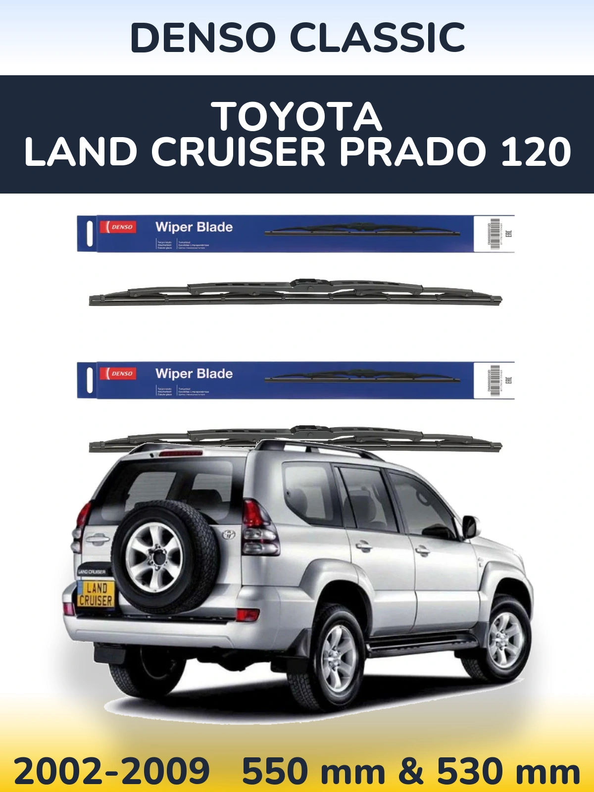 Sada předních stěračů Denso Classic 550 a 530 mm pro Toyota Land Cruiser Prado 120 2002-2009