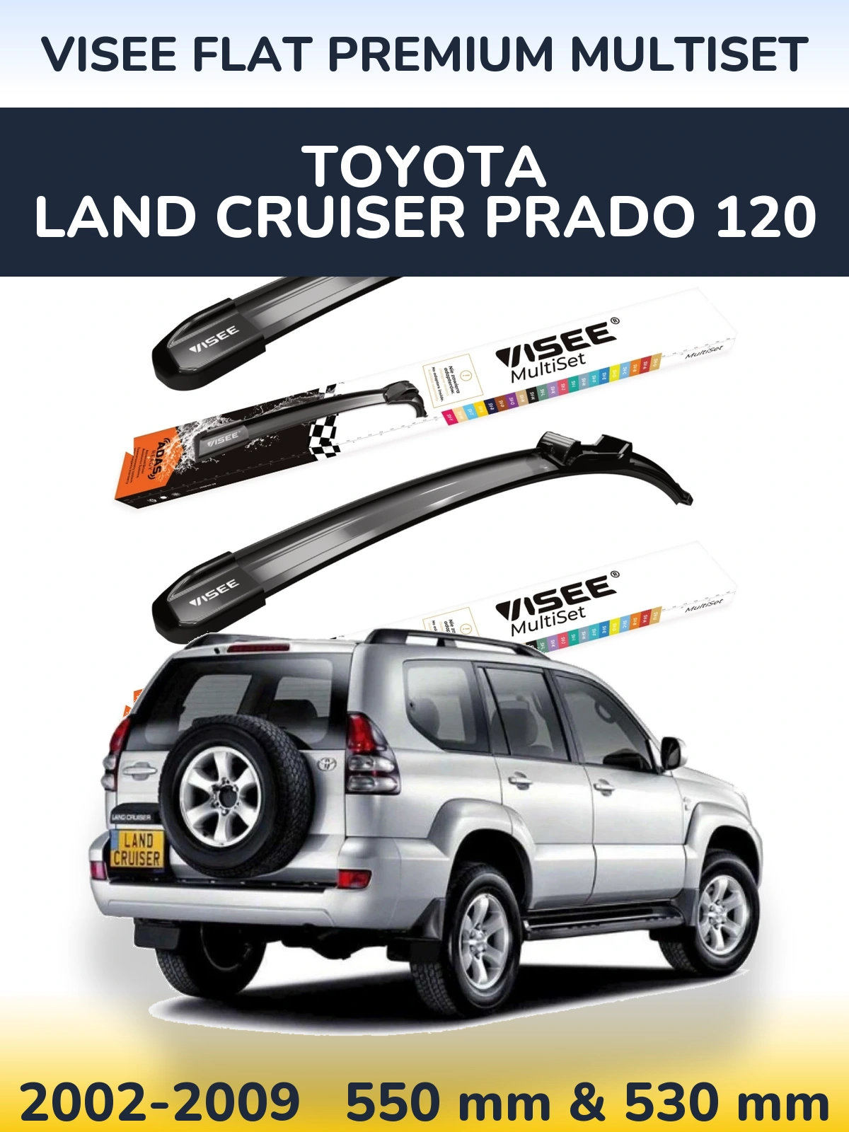 Sada předních stěračů VISEE FLAT PREMIUM MultiSet 550 a 530 mm pro Toyota Land Cruiser Prado 120 2002-2009