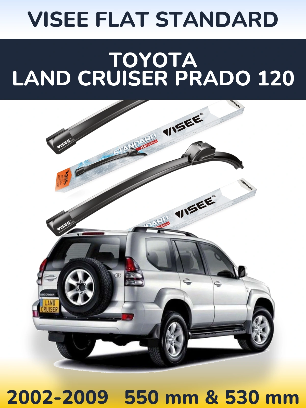 Sada předních stěračů VISEE FLAT STANDARD 550 a 530 mm pro Toyota Land Cruiser Prado 120 2002-2009
