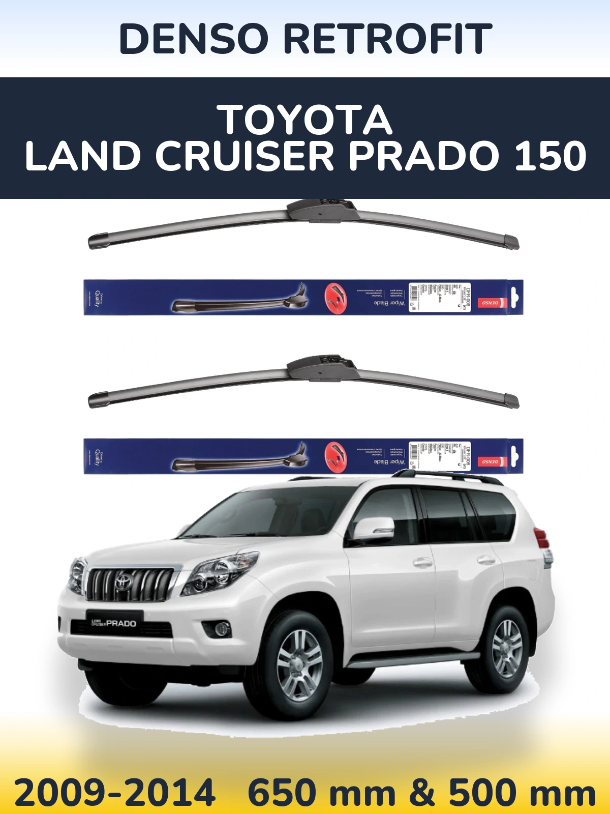 Sada předních stěračů Denso Retrofit 650 a 500 mm pro Toyota Land Cruiser Prado 150 2009-2014