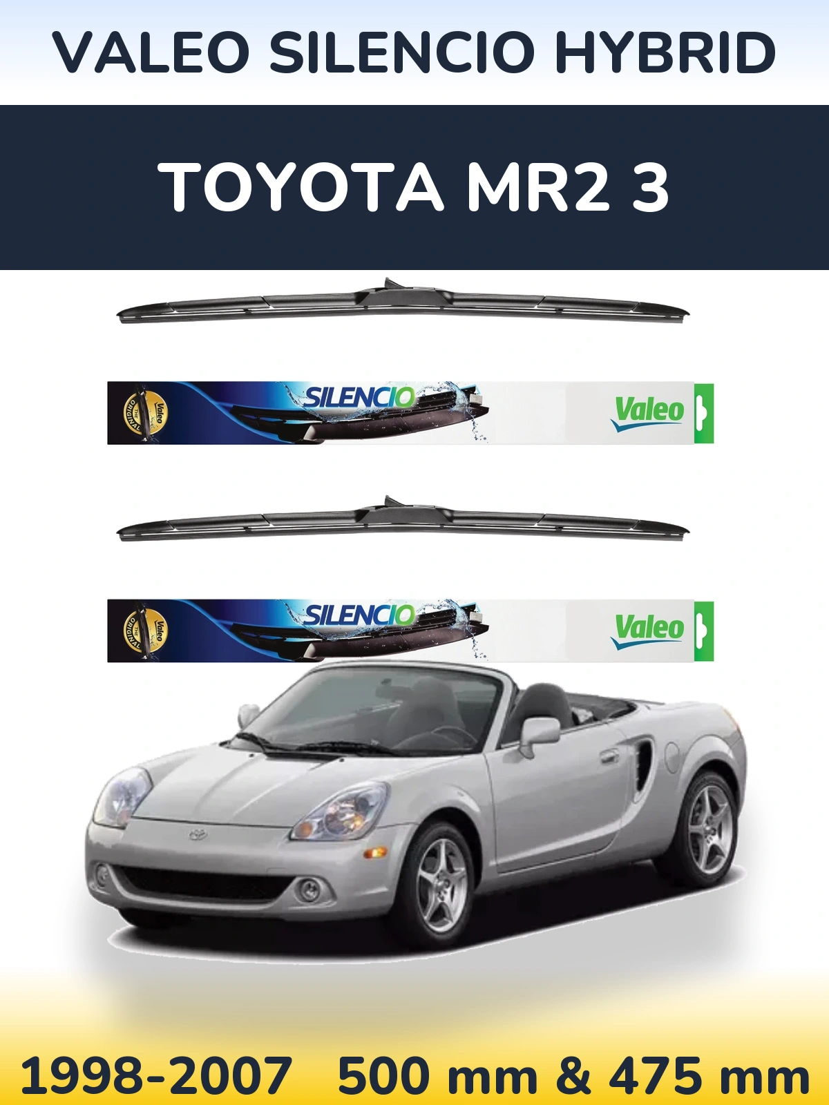 Sada předních stěračů Valeo Silencio Hybrid 500 a 475 mm pro Toyota MR2 3 1998-2007