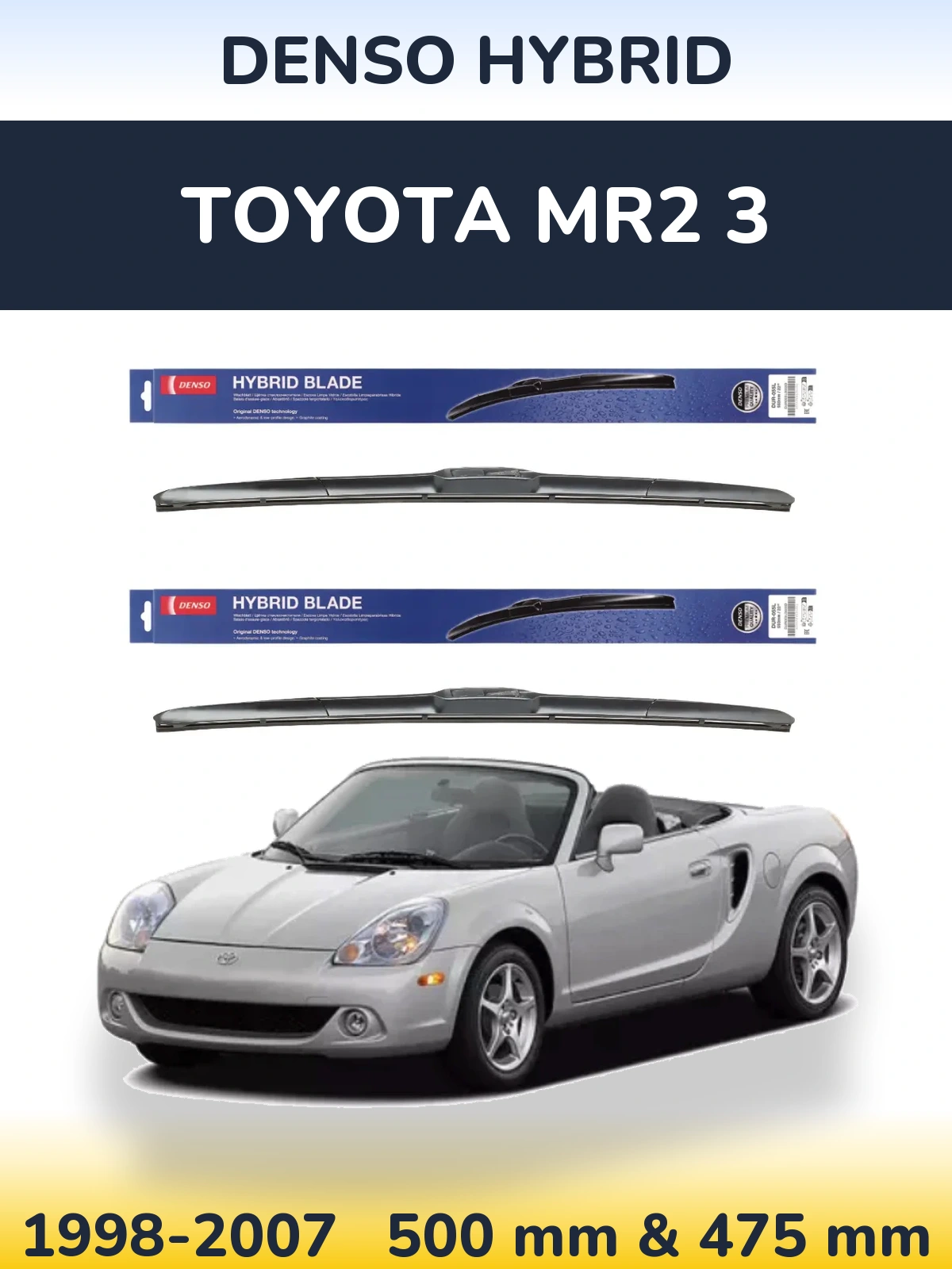 Sada předních stěračů Denso Hybrid 500 a 475 mm pro Toyota MR2 3 1998-2007