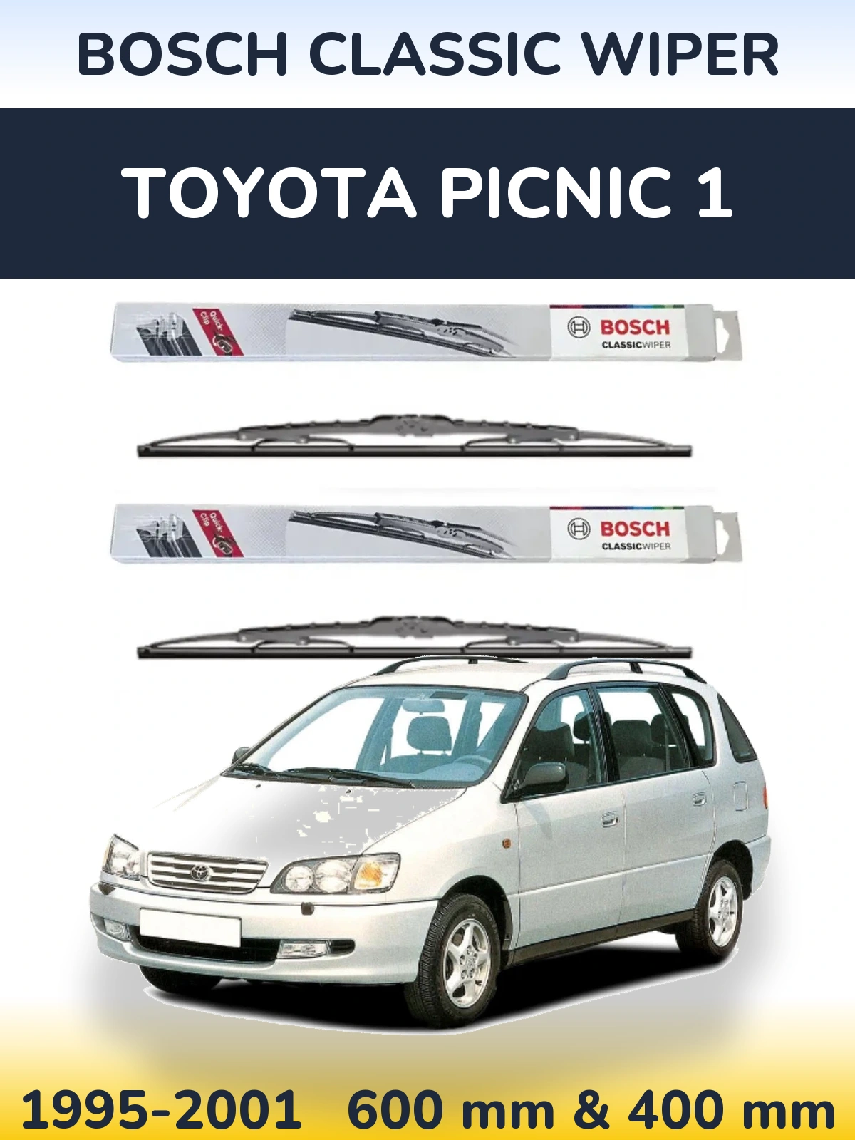 Sada předních stěračů BOSCH Classic Wiper 600 a 400 mm pro Toyota Picnic 1 1995-2001