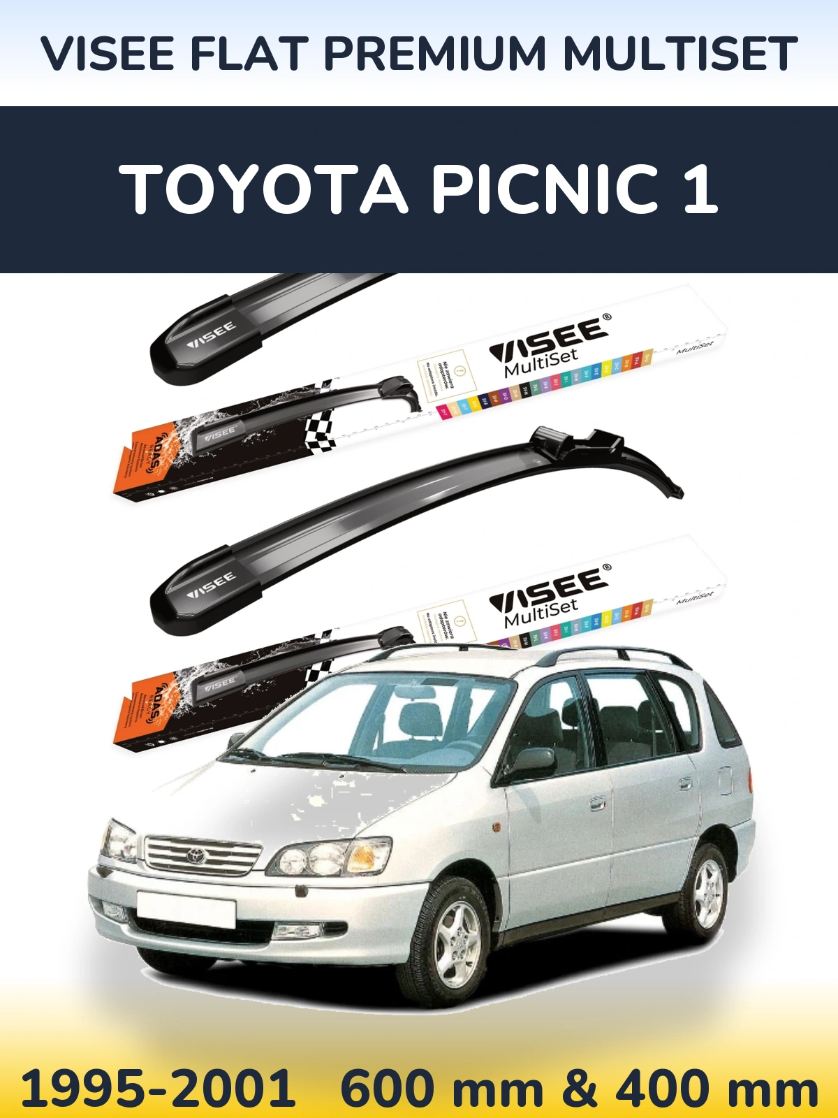 Sada předních stěračů VISEE FLAT PREMIUM MultiSet 600 a 400 mm pro Toyota Picnic 1 1995-2001