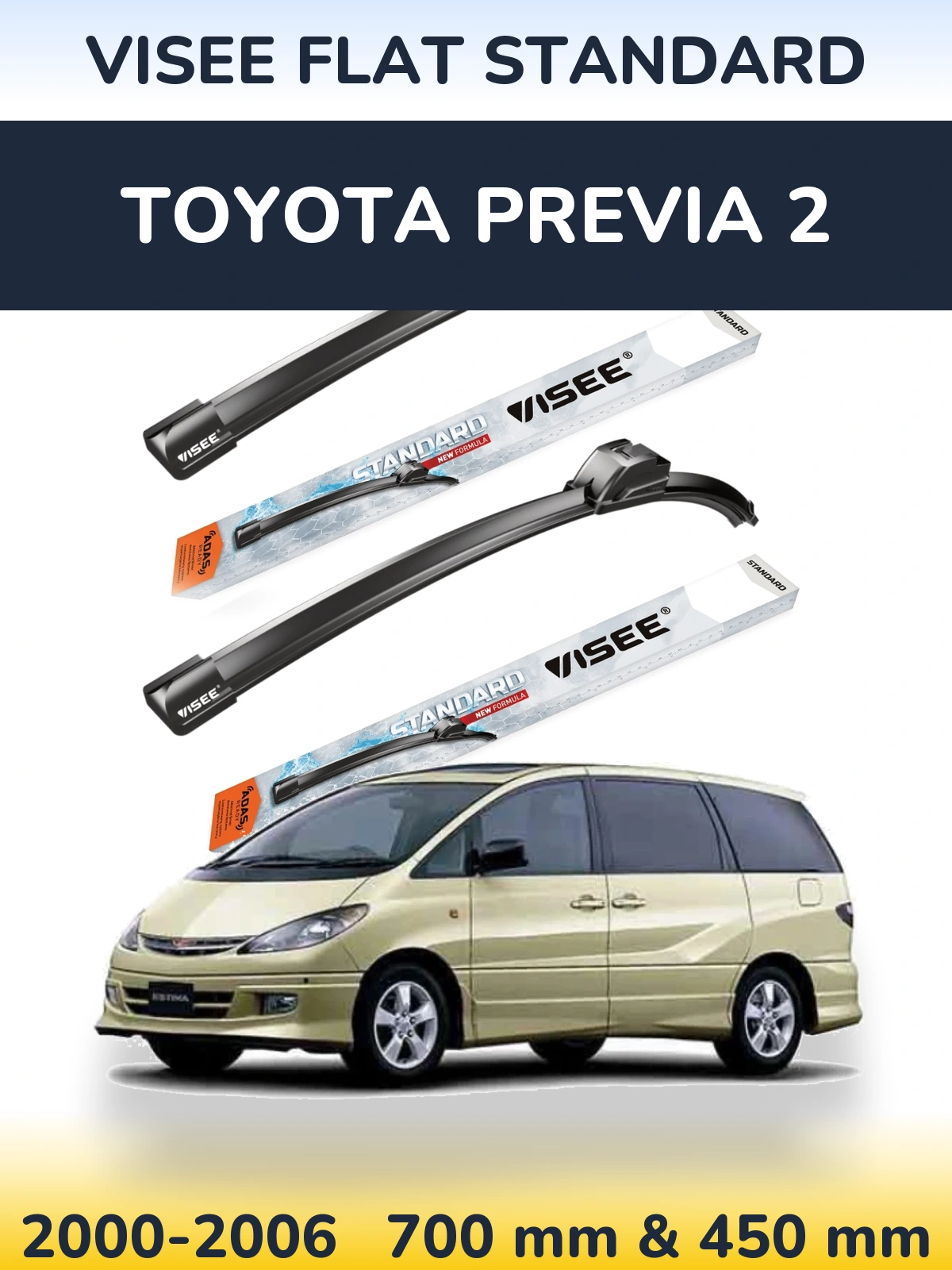 Sada předních stěračů VISEE FLAT STANDARD 700 a 450 mm pro Toyota Previa 2 2000-2006