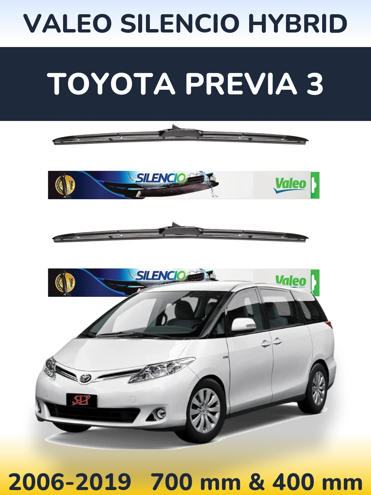 Sada předních stěračů Valeo Silencio Hybrid 700 a 400 mm pro Toyota Previa 3 2006-2019