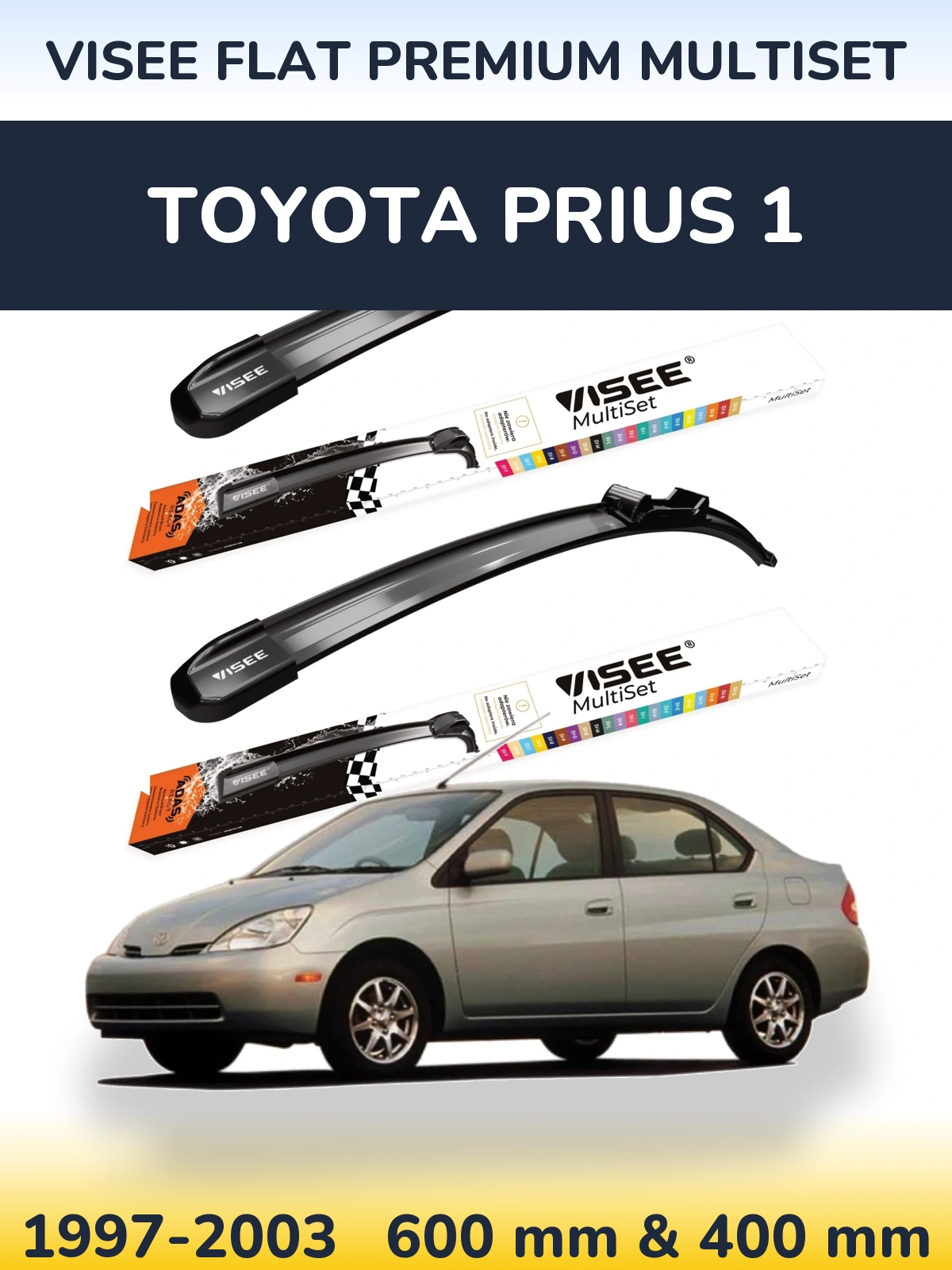 Sada předních stěračů VISEE FLAT PREMIUM MultiSet 600 a 400 mm pro Toyota Prius 1 1997-2003