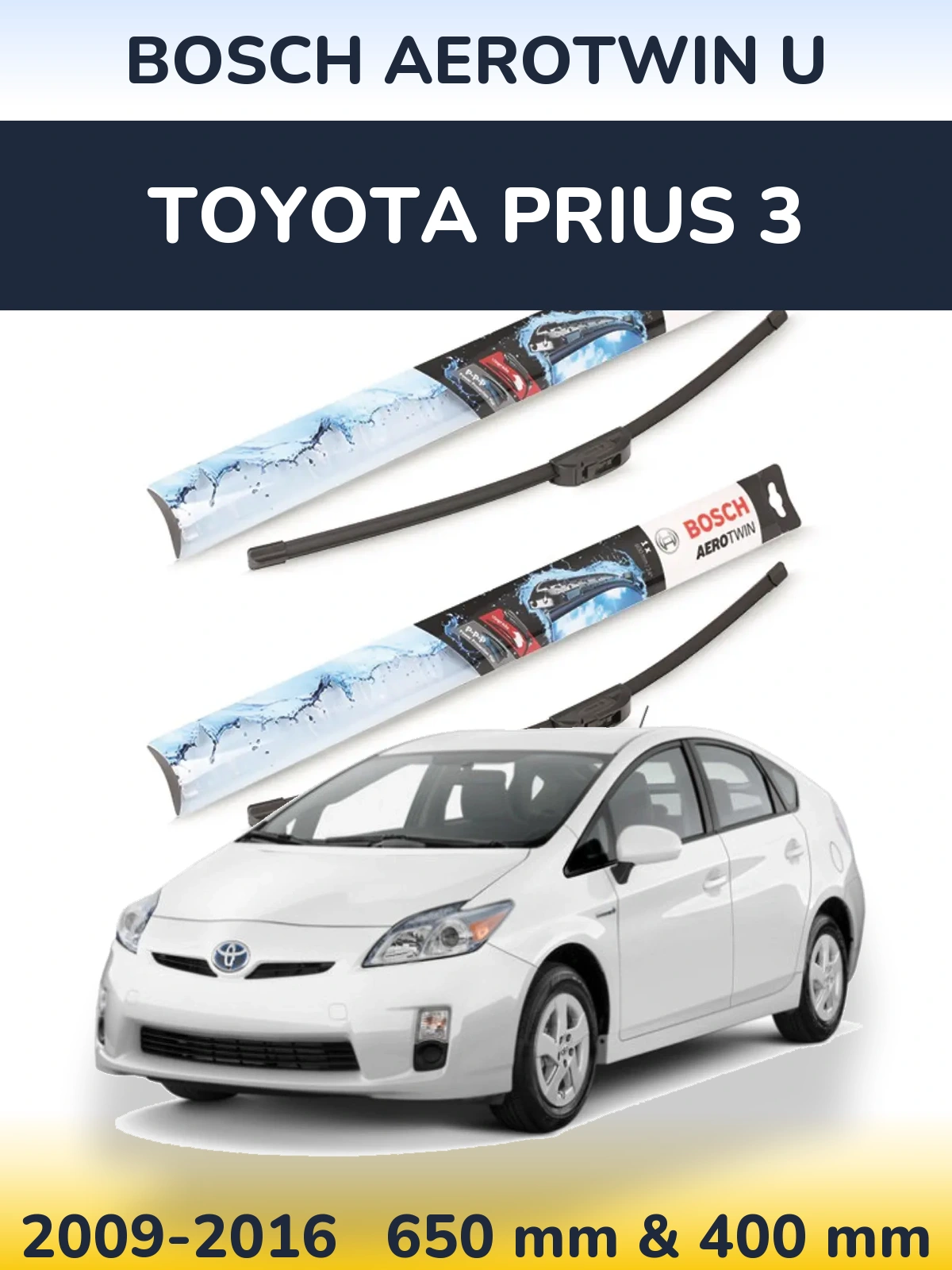 Sada předních stěračů BOSCH AeroTwin U 650 a 400 mm pro Toyota Prius 3 2009-2016