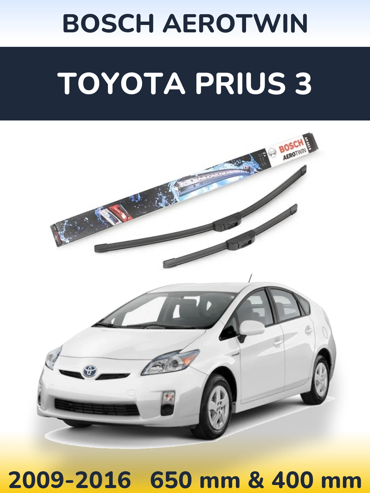 Sada předních stěračů BOSCH AeroTwin 650 a 400 mm pro Toyota Prius 3 2009-2016