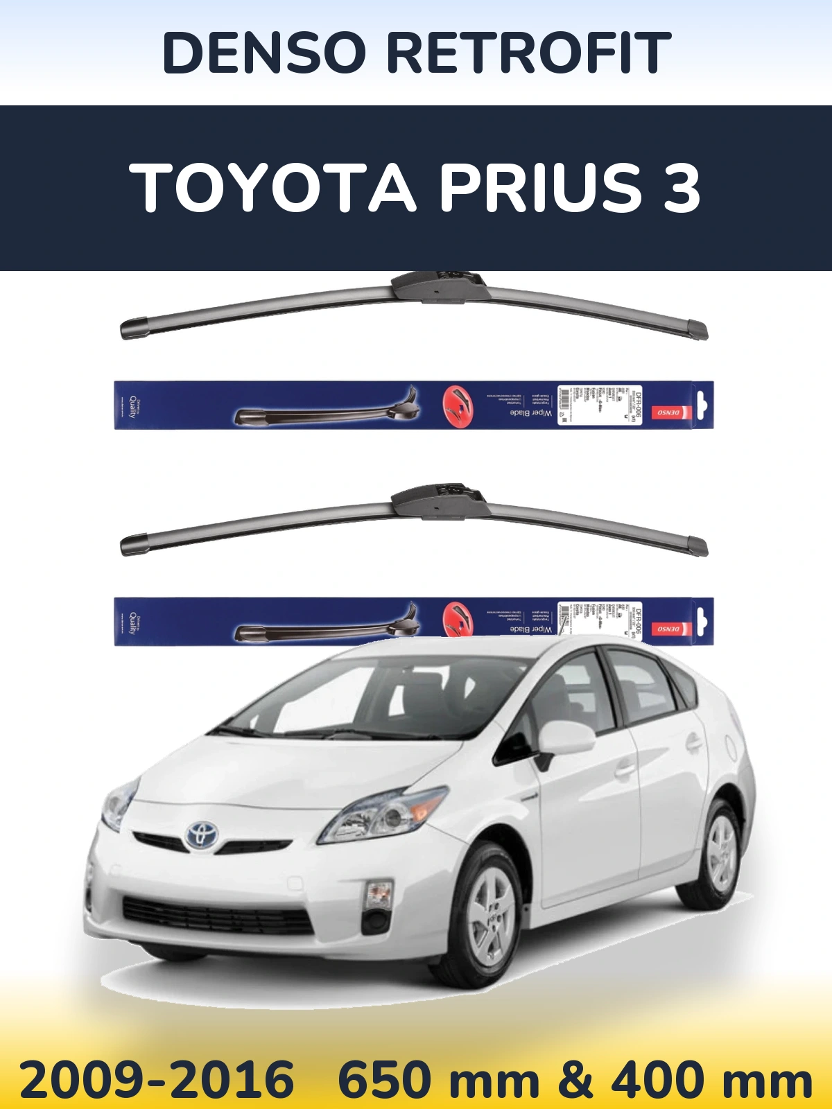 Sada předních stěračů Denso Retrofit 650 a 400 mm pro Toyota Prius 3 2009-2016
