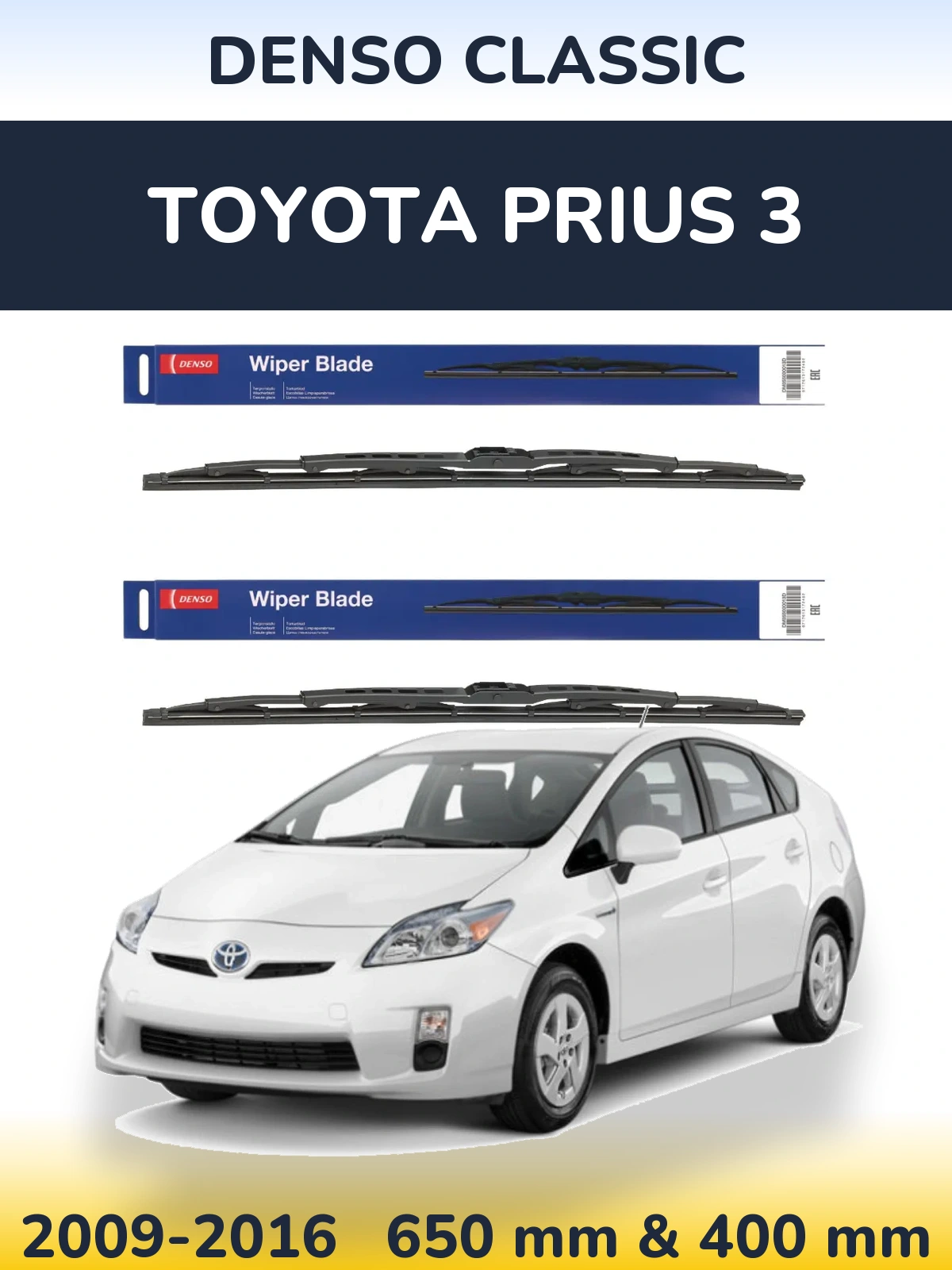 Sada předních stěračů Denso Classic 650 a 400 mm pro Toyota Prius 3 2009-2016