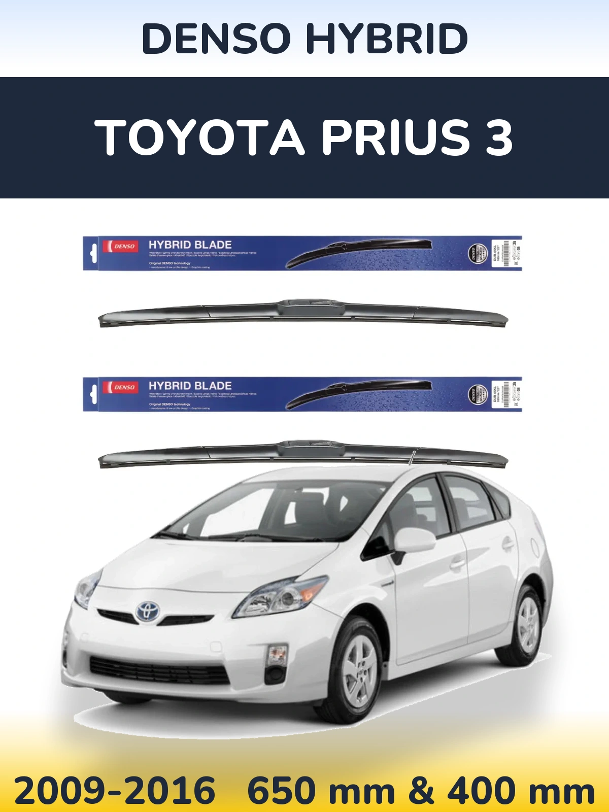 Sada předních stěračů Denso Hybrid 650 a 400 mm pro Toyota Prius 3 2009-2016