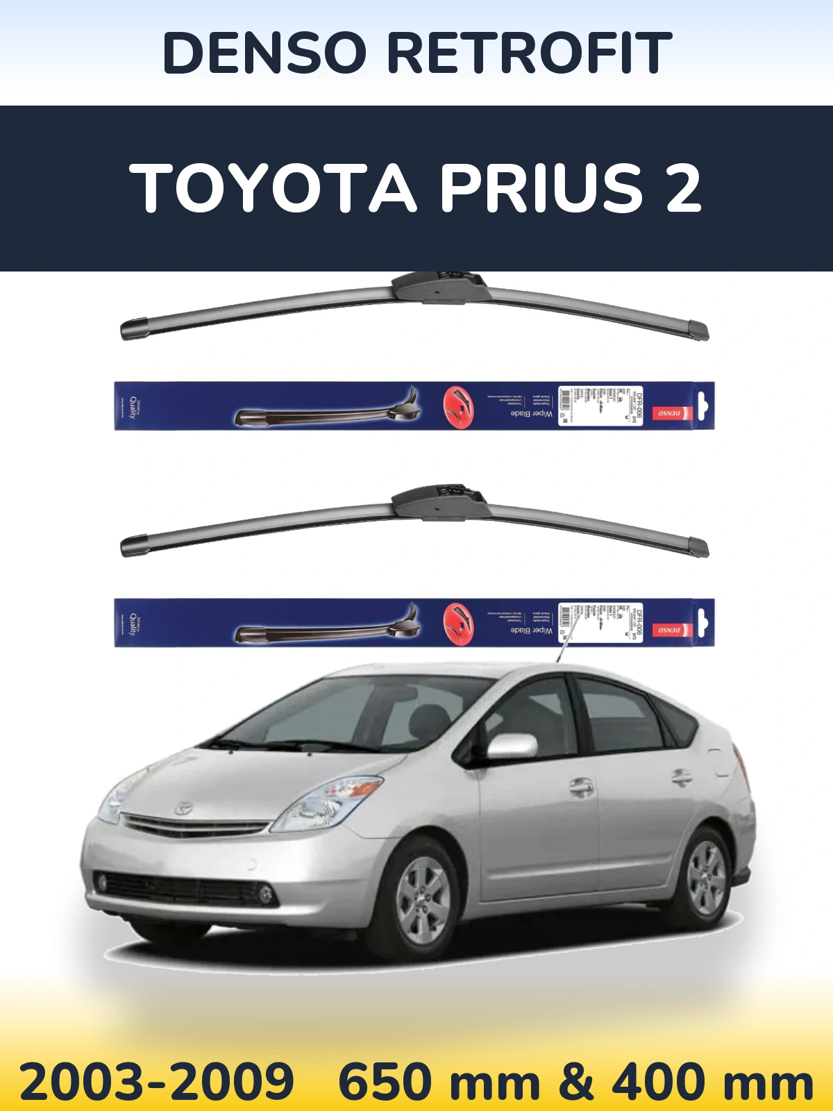 Sada předních stěračů Denso Retrofit 650 a 400 mm pro Toyota Prius 2 2003-2009