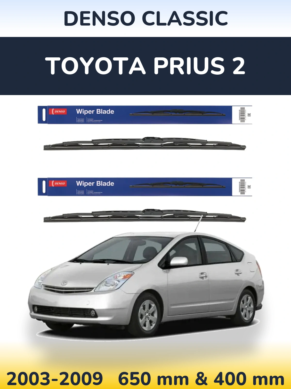 Sada předních stěračů Denso Classic 650 a 400 mm pro Toyota Prius 2 2003-2009