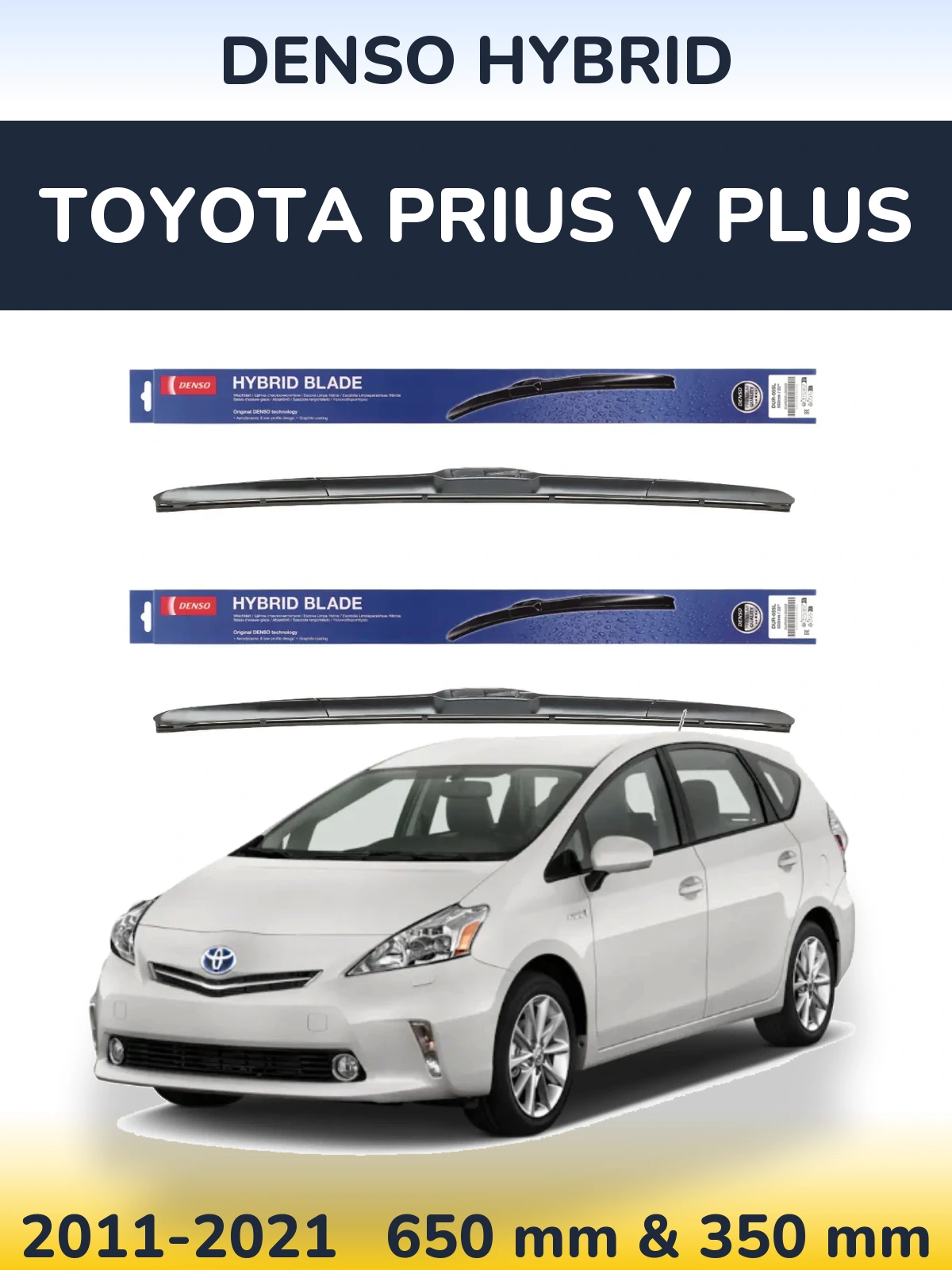Sada předních stěračů Denso Hybrid 650 a 350 mm pro Toyota Prius V Plus 2011-2021