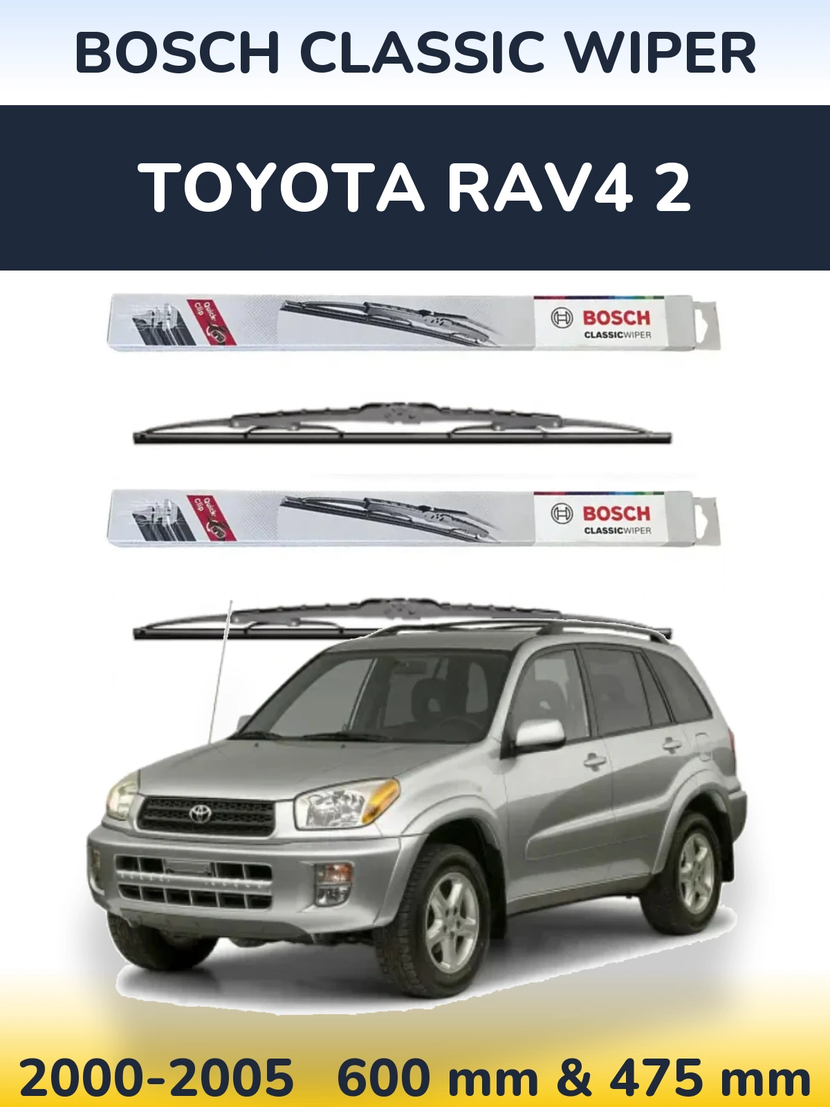 Sada předních stěračů BOSCH Classic Wiper 600 a 475 mm pro Toyota RAV4 2 2000-2005