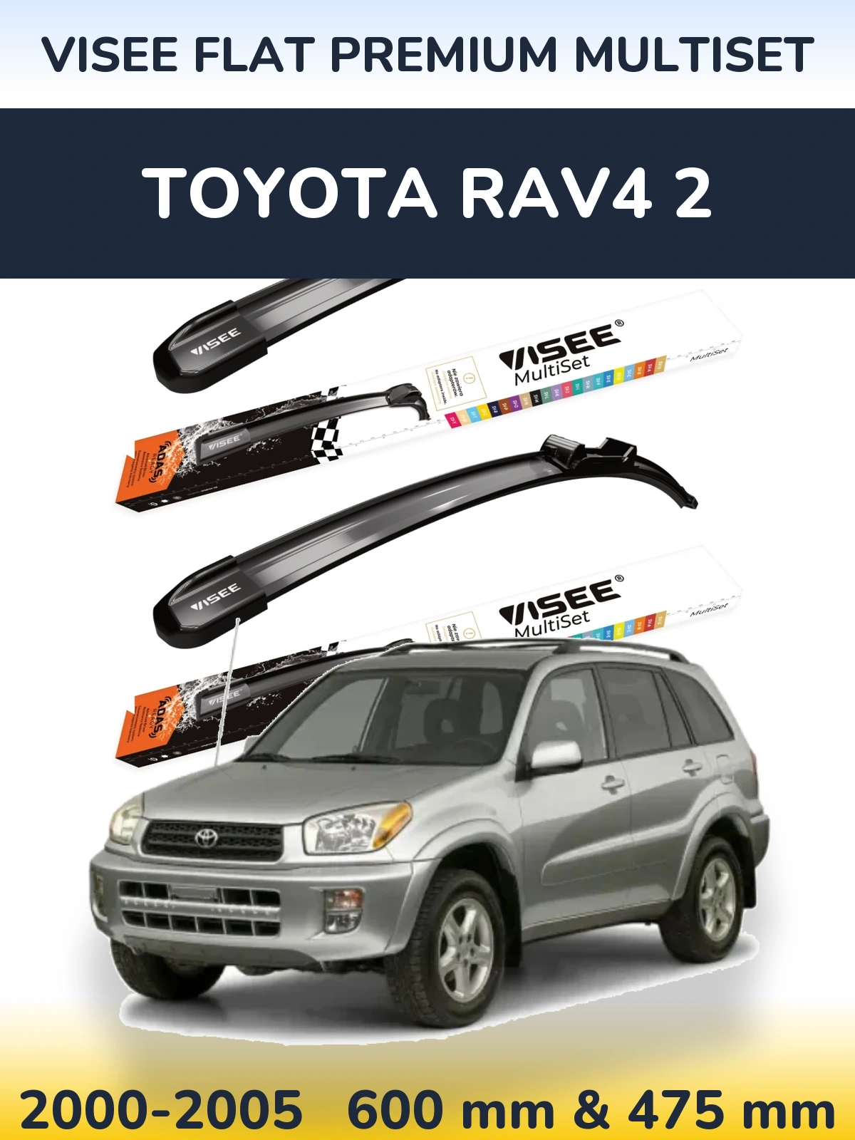 Sada předních stěračů VISEE FLAT PREMIUM MultiSet 600 a 475 mm pro Toyota RAV4 2 2000-2005