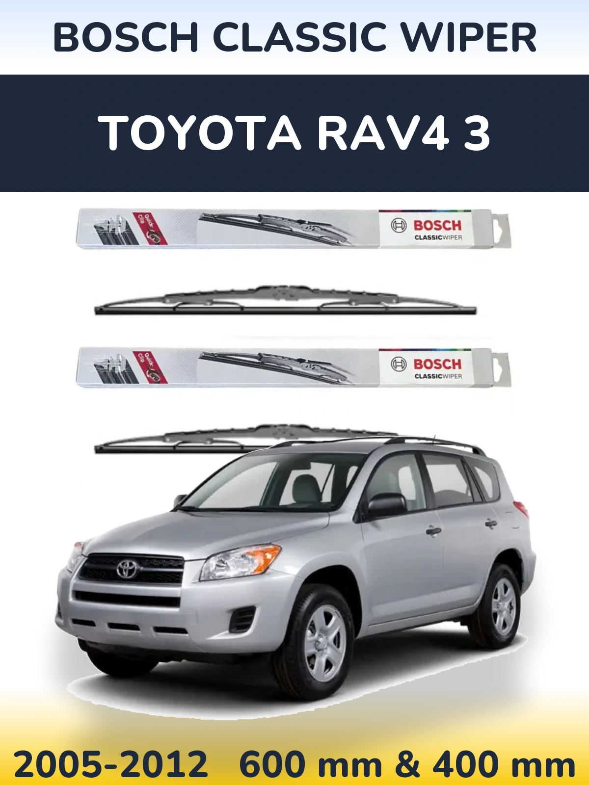Sada předních stěračů BOSCH Classic Wiper 600 a 400 mm pro Toyota RAV4 3 2005-2012