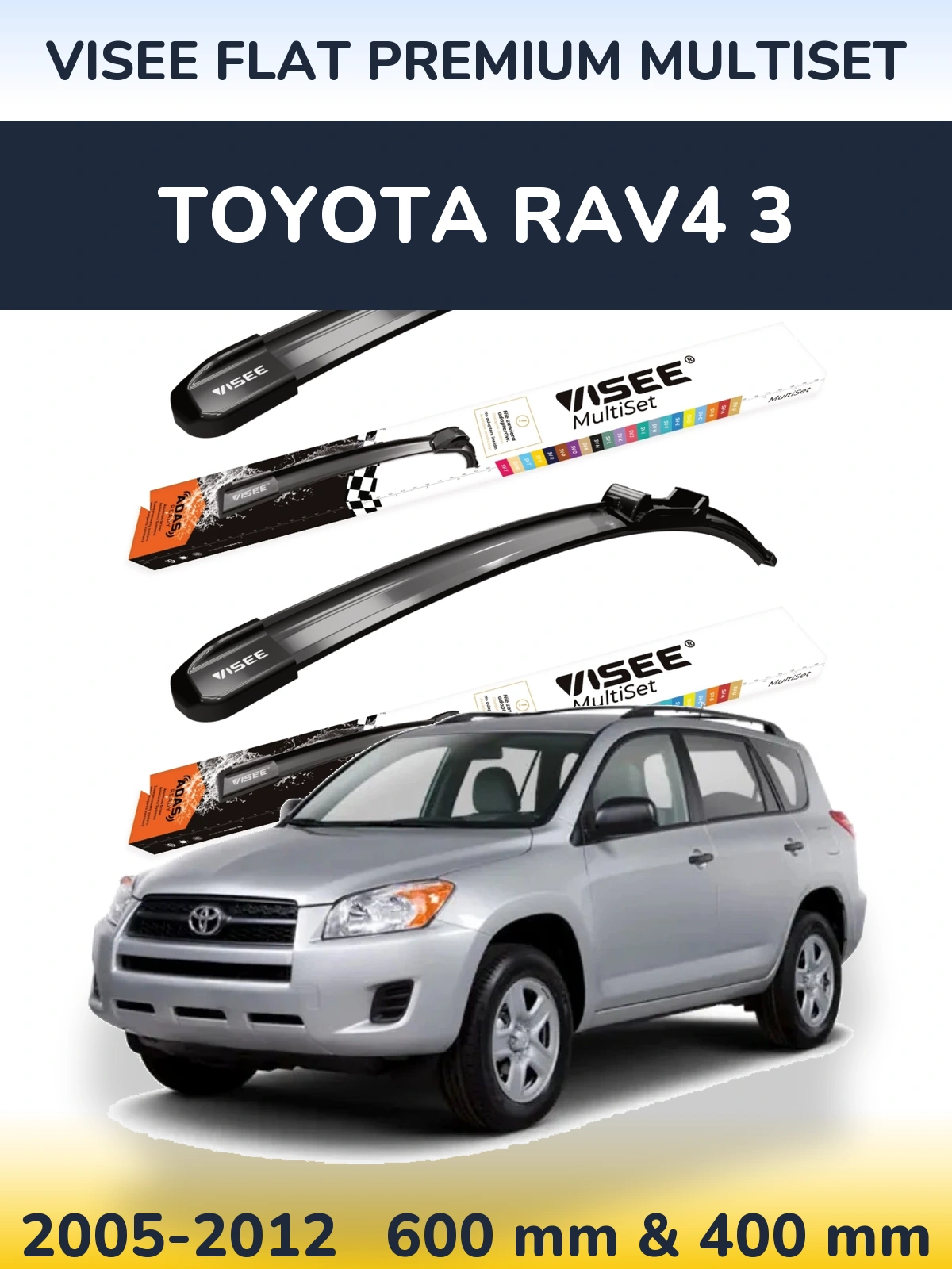 Sada předních stěračů VISEE FLAT PREMIUM MultiSet 600 a 400 mm pro Toyota RAV4 3 2005-2012