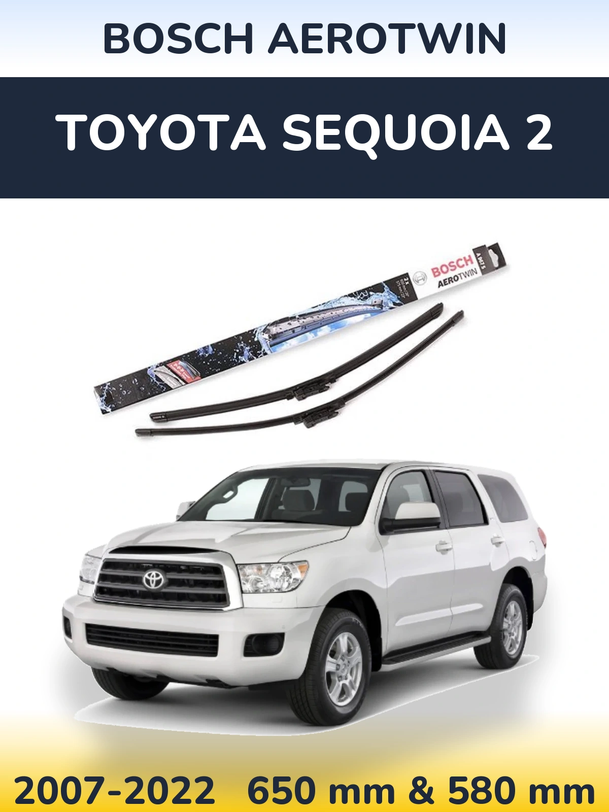 Sada předních stěračů BOSCH AeroTwin 650 a 580 mm pro Toyota Sequoia 2 2007-2022