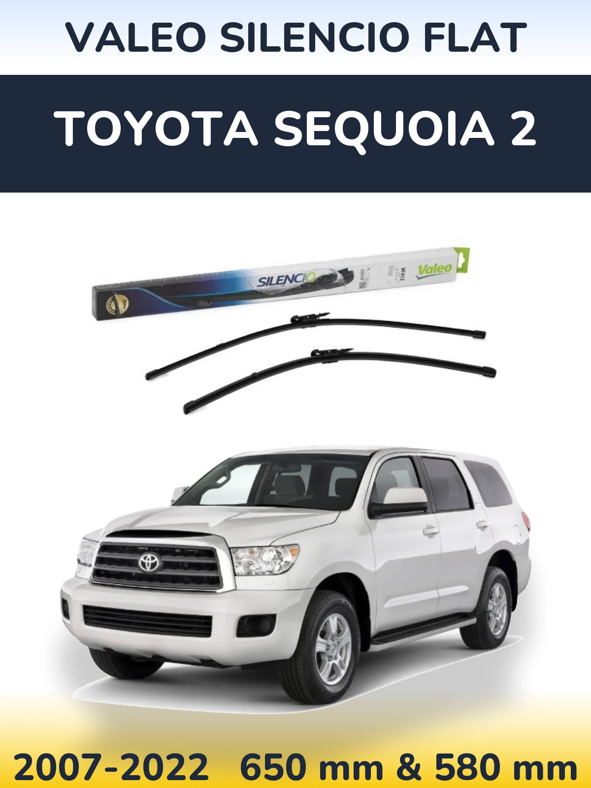 Sada předních stěračů Valeo Silencio Flat 650 a 580 mm pro Toyota Sequoia 2 2007-2022