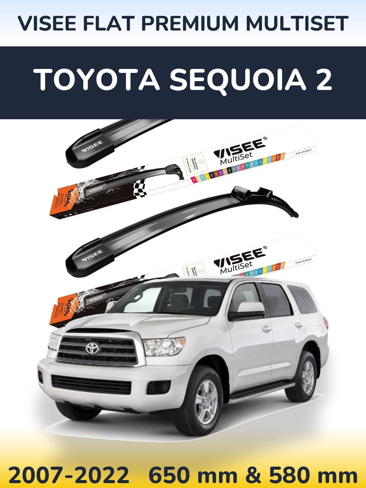 Sada předních stěračů VISEE FLAT PREMIUM MultiSet 650 a 580 mm pro Toyota Sequoia 2 2007-2022