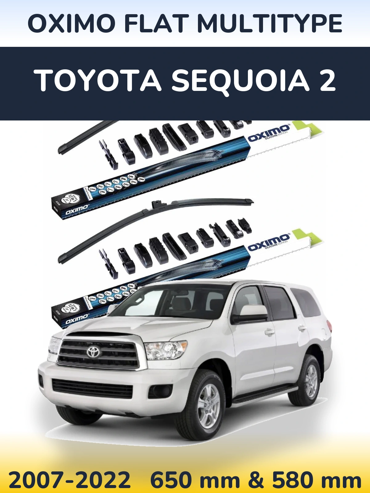 Sada předních stěračů Oximo Flat MultiType 650 a 580 mm pro Toyota Sequoia 2 2007-2022