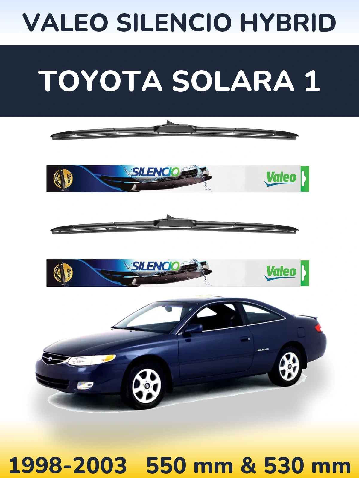 Sada předních stěračů Valeo Silencio Hybrid 550 a 530 mm pro Toyota Solara 1 1998-2003