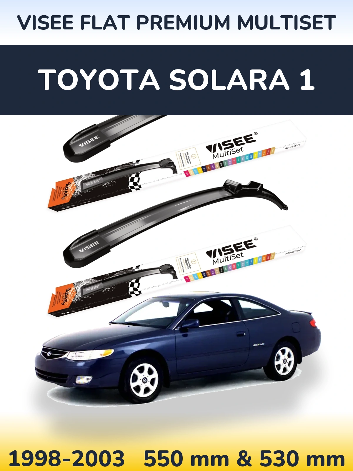 Sada předních stěračů VISEE FLAT PREMIUM MultiSet 550 a 530 mm pro Toyota Solara 1 1998-2003