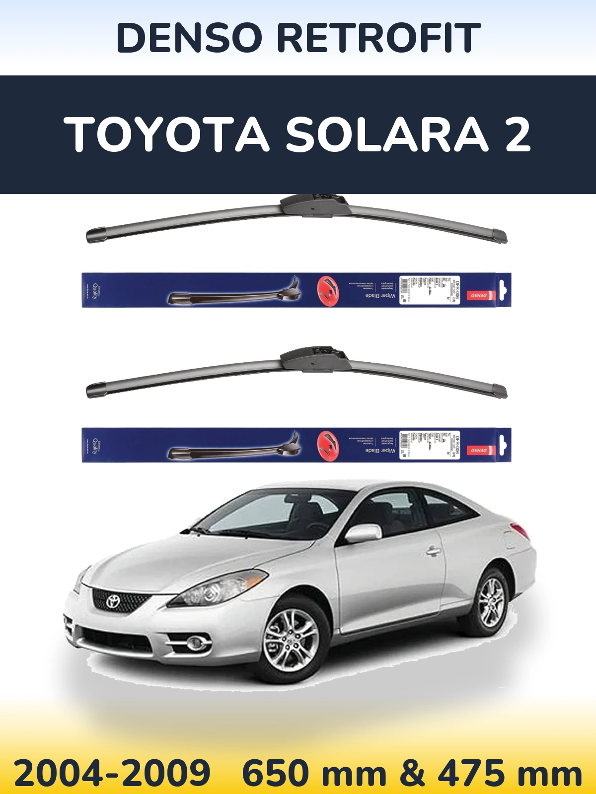 Sada předních stěračů Denso Retrofit 650 a 475 mm pro Toyota Solara 2 2004-2009