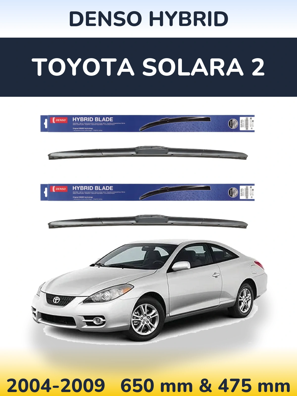 Sada předních stěračů Denso Hybrid 650 a 475 mm pro Toyota Solara 2 2004-2009