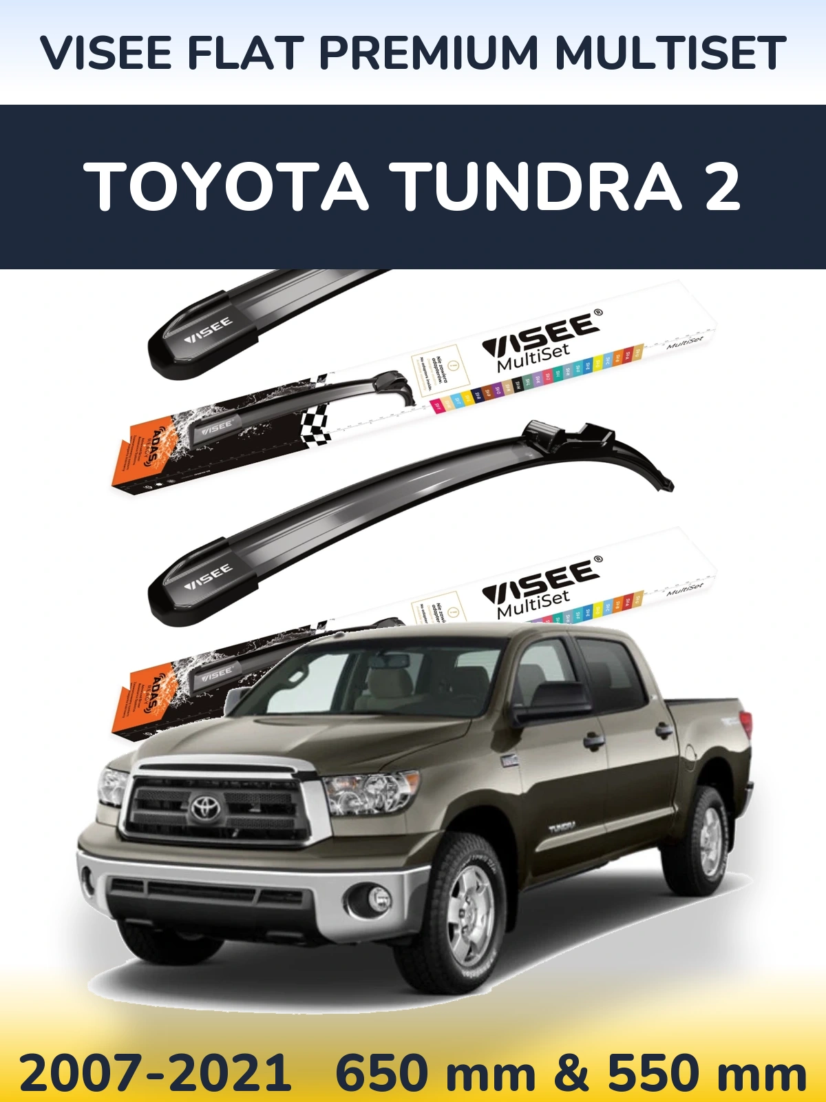 Sada předních stěračů VISEE FLAT PREMIUM MultiSet 650 a 550 mm pro Toyota Tundra 2 2007-2021