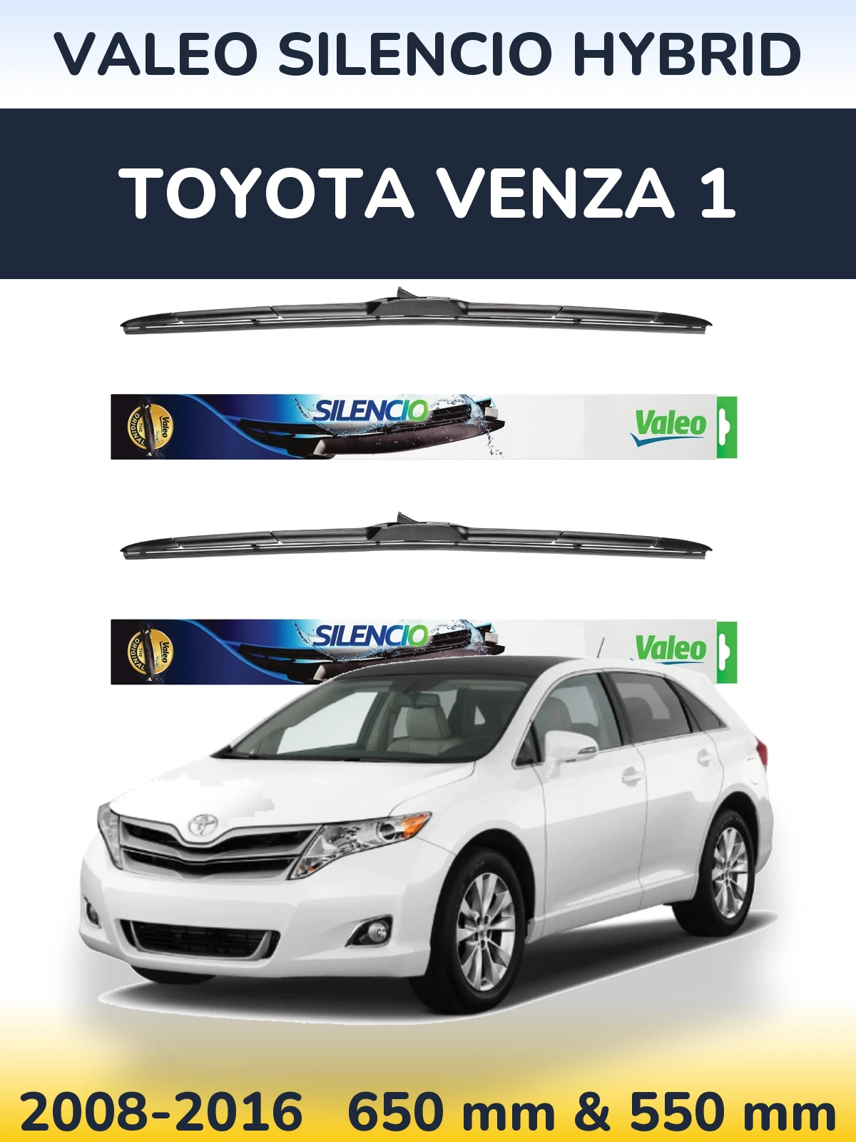 Sada předních stěračů Valeo Silencio Hybrid 650 a 550 mm pro Toyota Venza 1 2008-2016