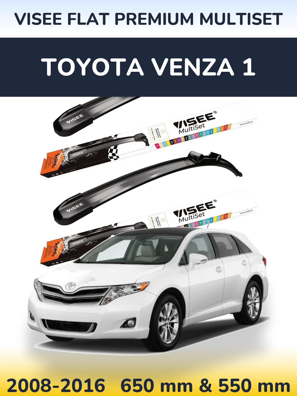 Sada předních stěračů VISEE FLAT PREMIUM MultiSet 650 a 550 mm pro Toyota Venza 1 2008-2016