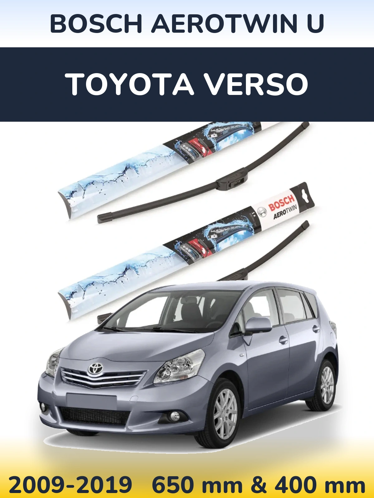 Sada předních stěračů BOSCH AeroTwin U 650 a 400 mm pro Toyota Verso 2009-2019