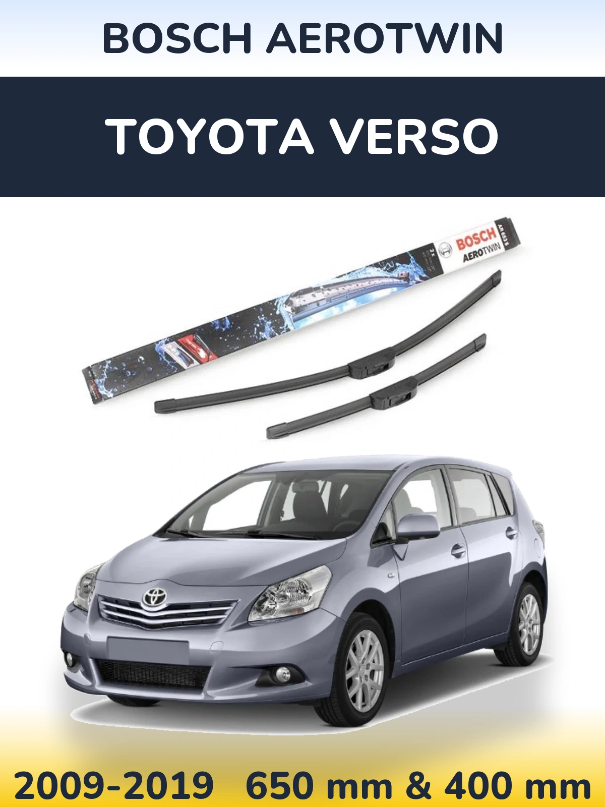 Sada předních stěračů BOSCH AeroTwin 650 a 400 mm pro Toyota Verso 2009-2019