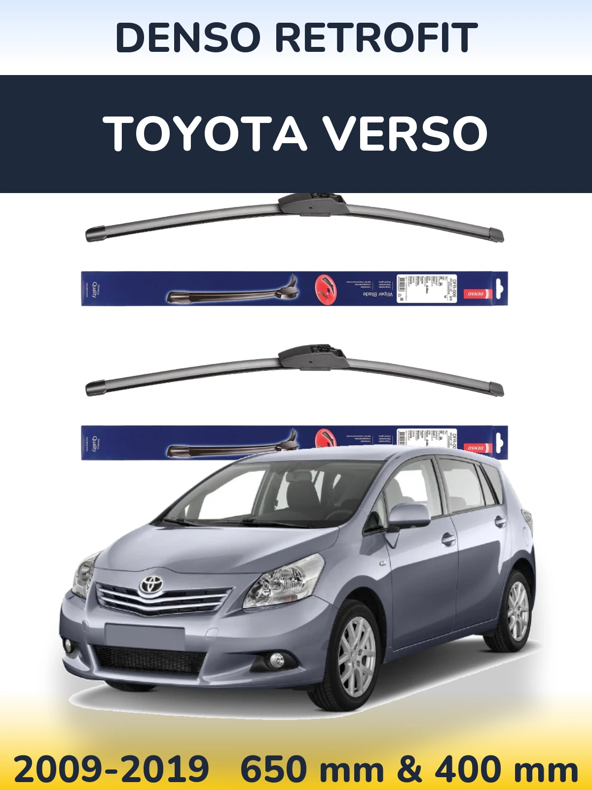 Sada předních stěračů Denso Retrofit 650 a 400 mm pro Toyota Verso 2009-2019