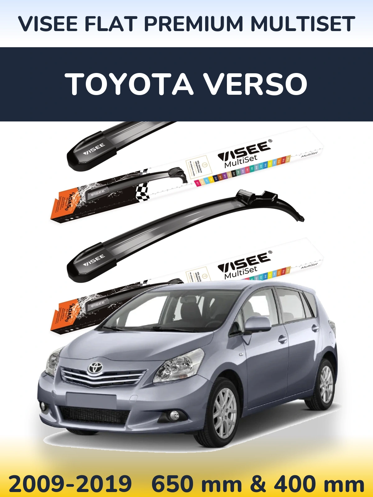 Комплект передніх щіток VISEE FLAT PREMIUM MultiSet 650 & 400 мм для Toyota Verso 2009-2019
