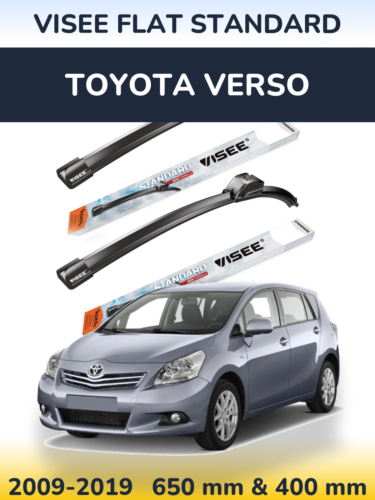 Sada předních stěračů VISEE FLAT STANDARD 650 a 400 mm pro Toyota Verso 2009-2019