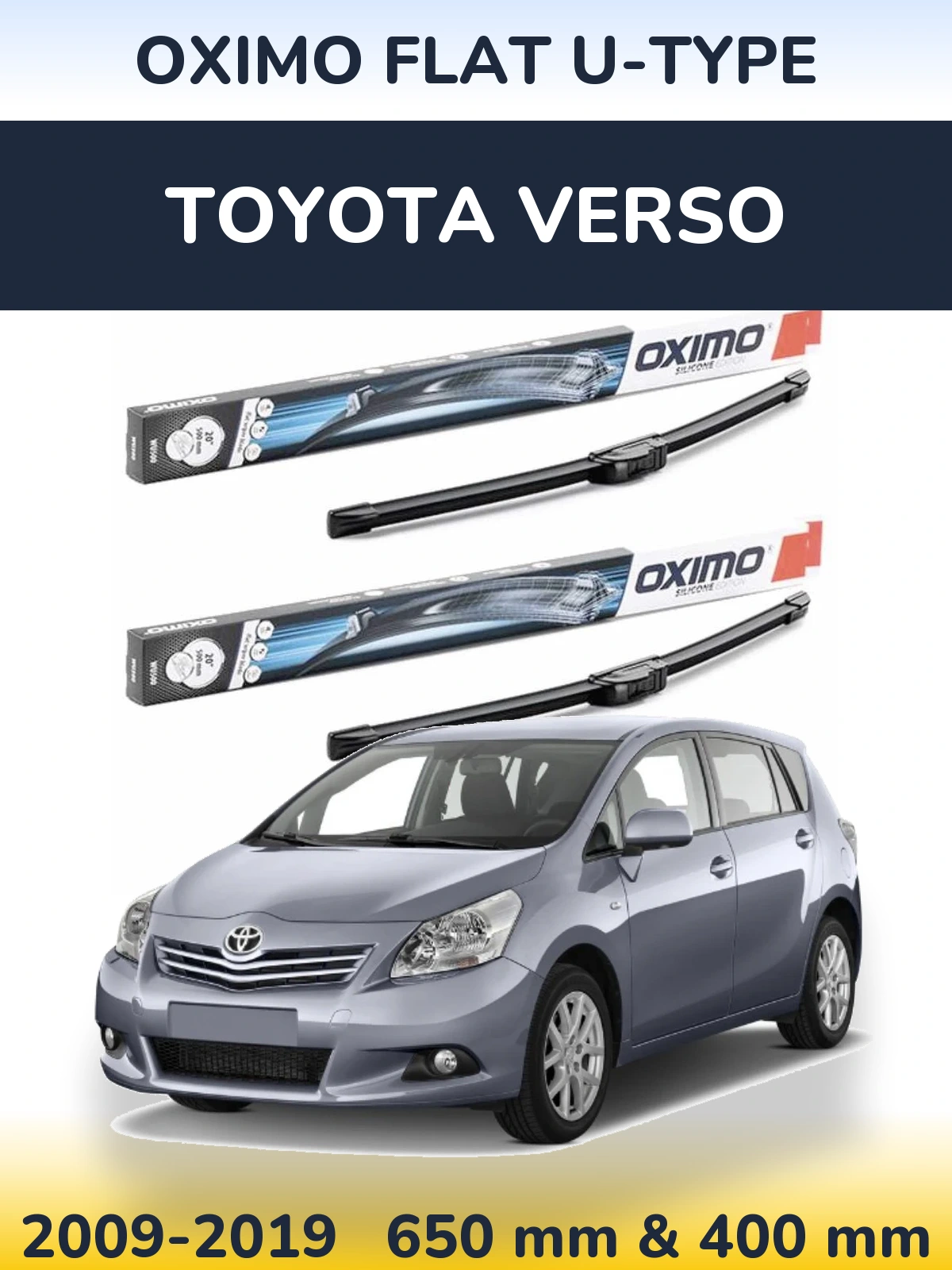 Sada předních stěračů Oximo Flat U-type 650 a 400 mm pro Toyota Verso 2009-2019