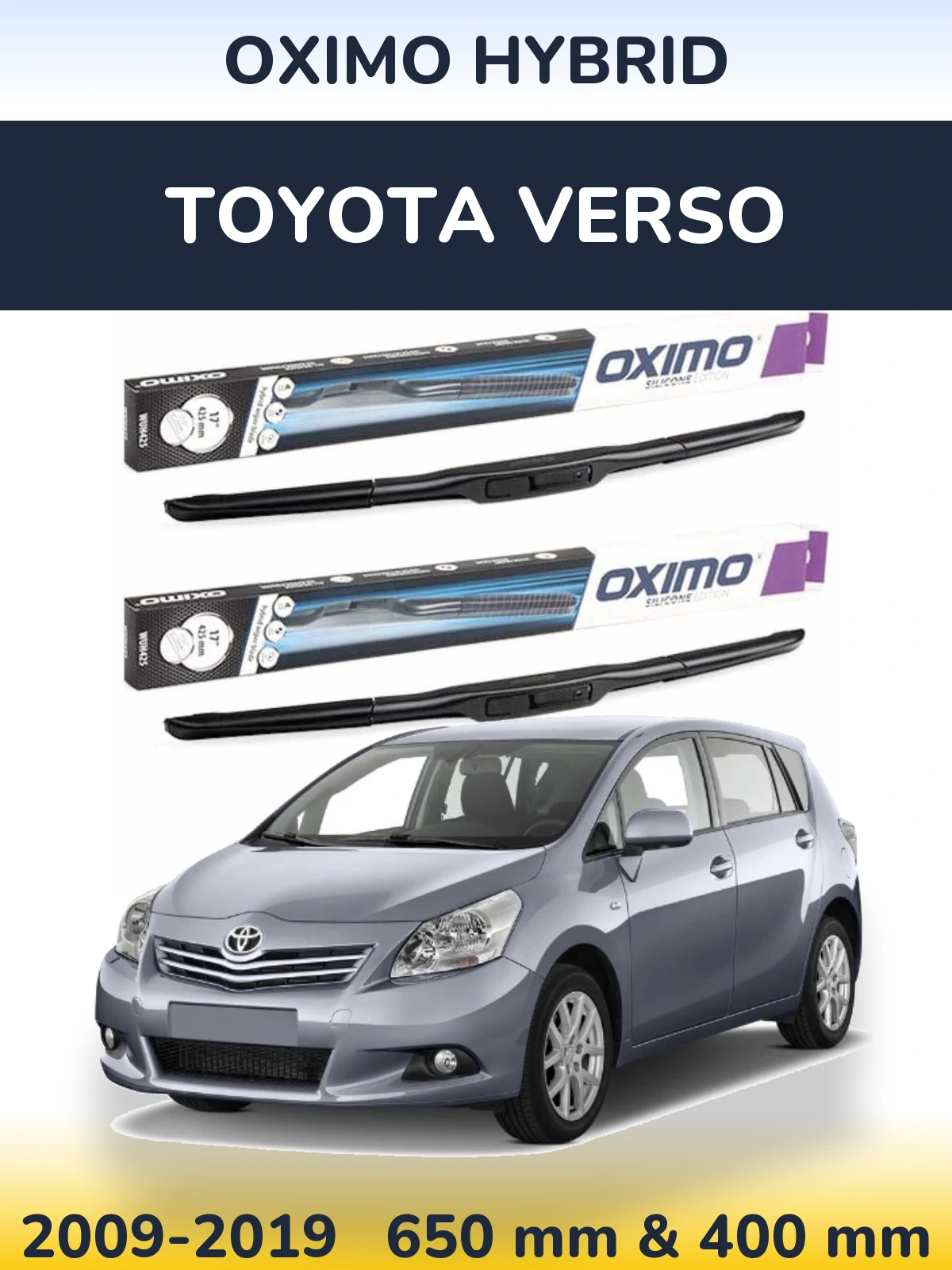 Sada předních stěračů Oximo Hybrid 650 a 400 mm pro Toyota Verso 2009-2019