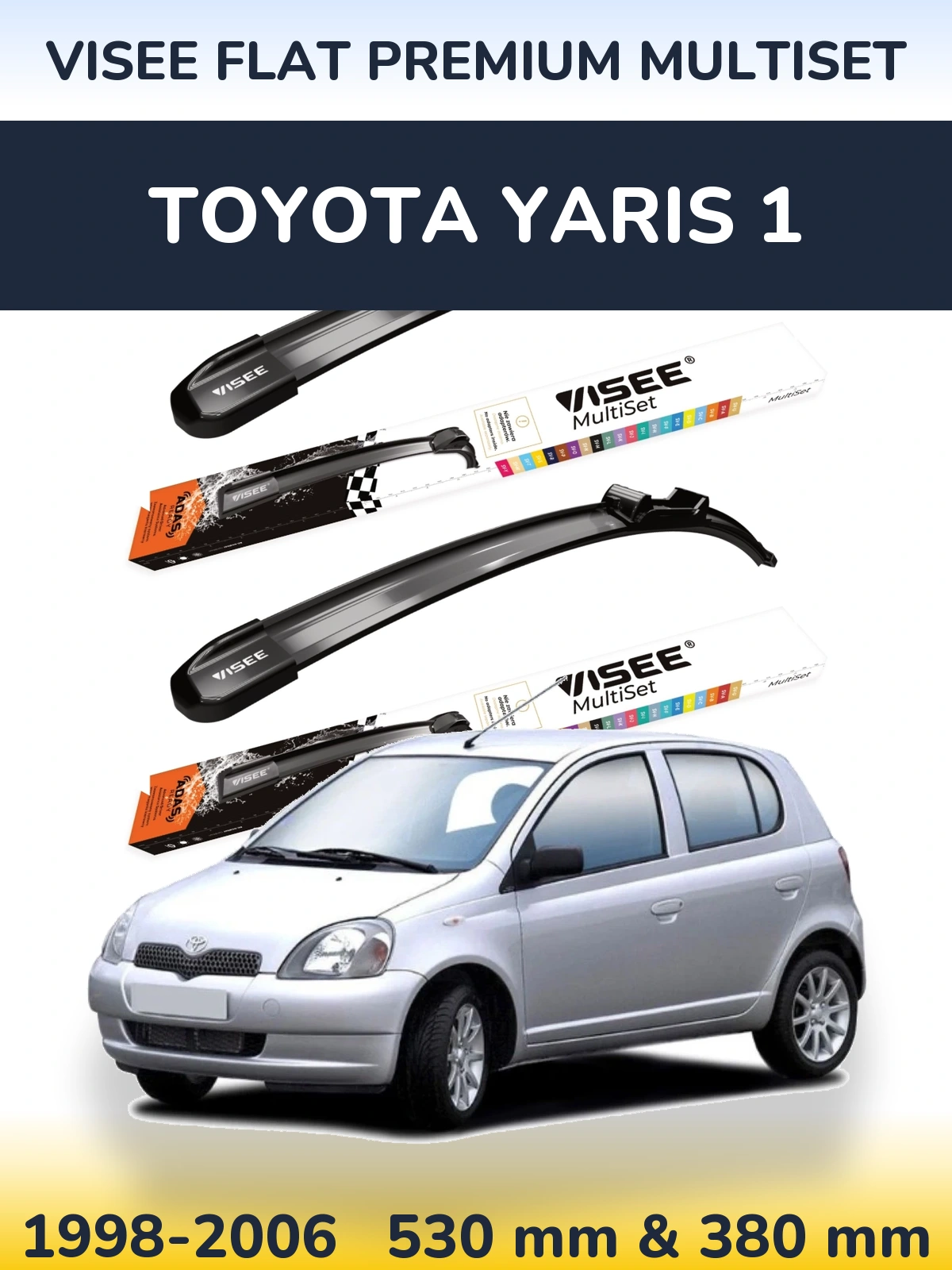 Sada předních stěračů VISEE FLAT PREMIUM MultiSet 530 a 380 mm pro Toyota Yaris 1 1998-2006