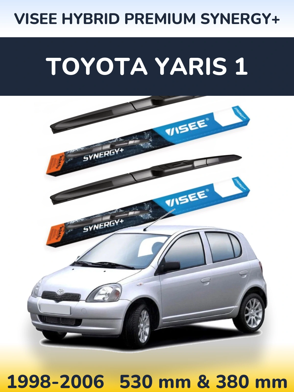 Sada předních stěračů VISEE HYBRID PREMIUM SYNERGY+ 530 a 380 mm pro Toyota Yaris 1 1998-2006