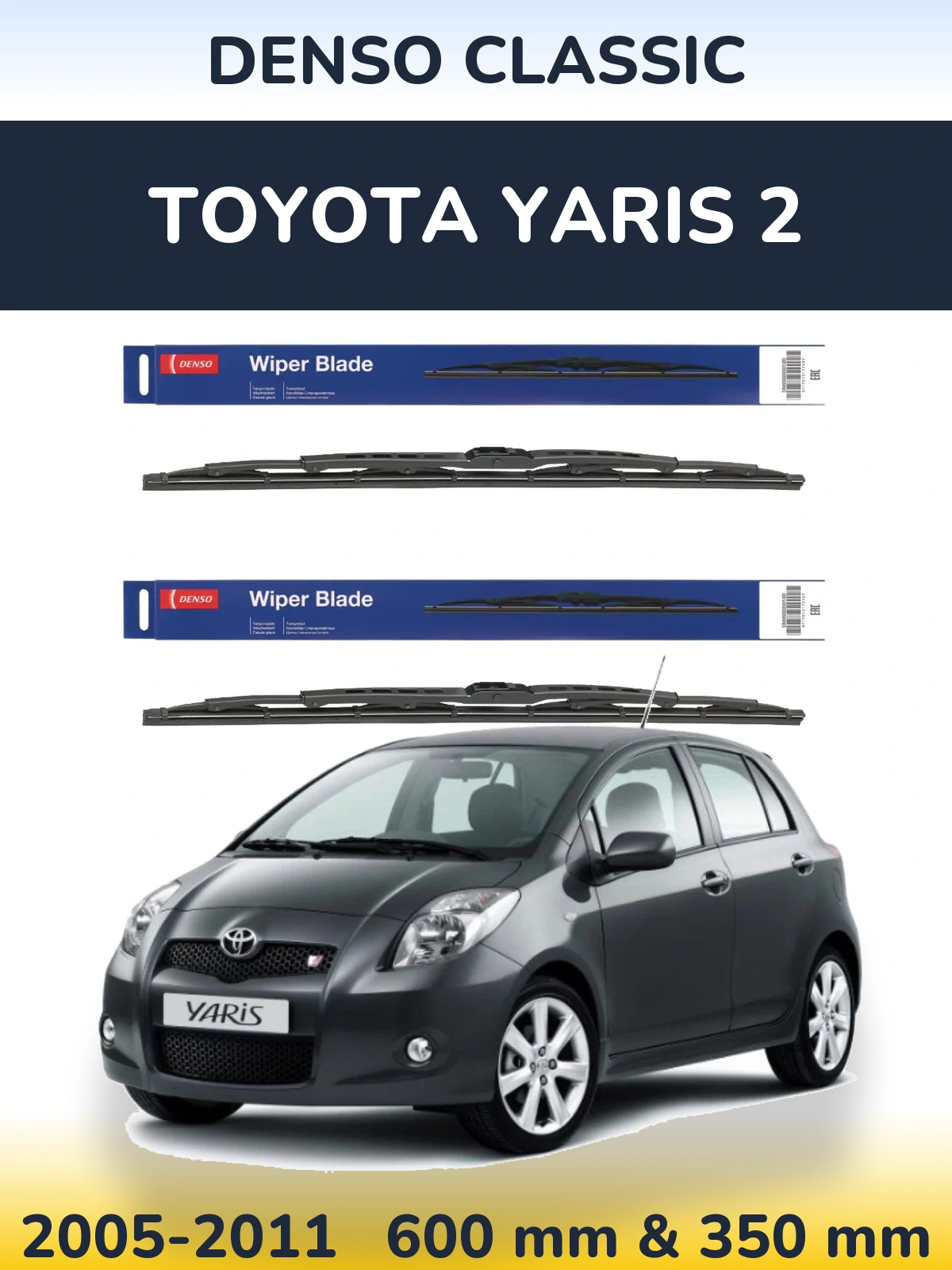 Sada předních stěračů Denso Classic 600 a 350 mm pro Toyota Yaris 2 2005-2011