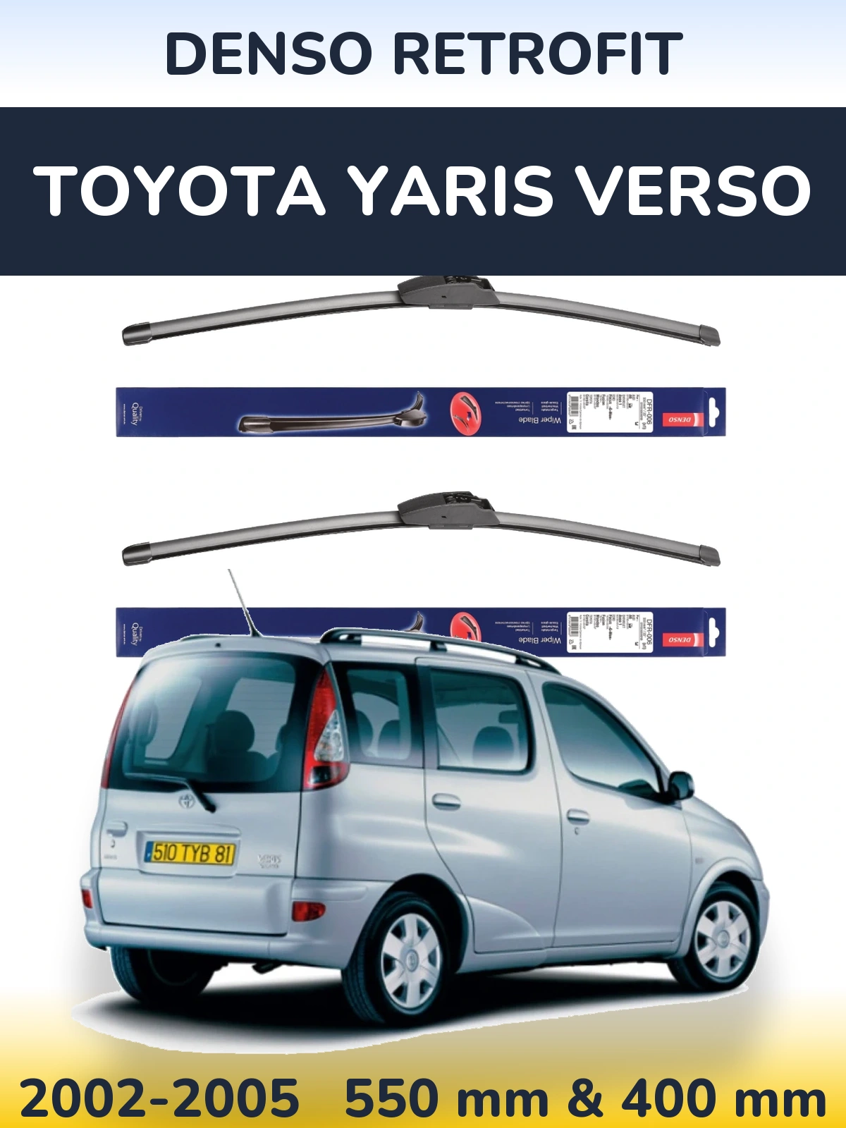Sada předních stěračů Denso Retrofit 550 a 400 mm pro Toyota Yaris Verso 2002-2005