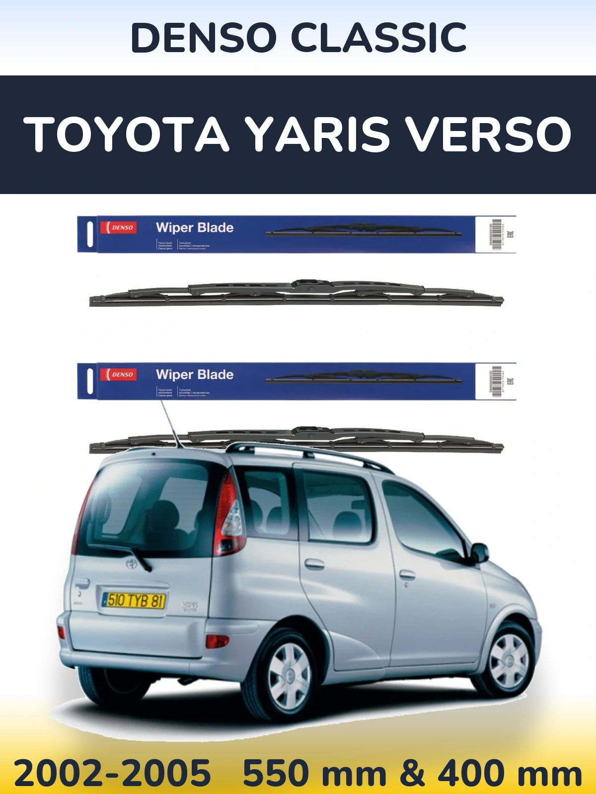 Sada předních stěračů Denso Classic 550 a 400 mm pro Toyota Yaris Verso 2002-2005
