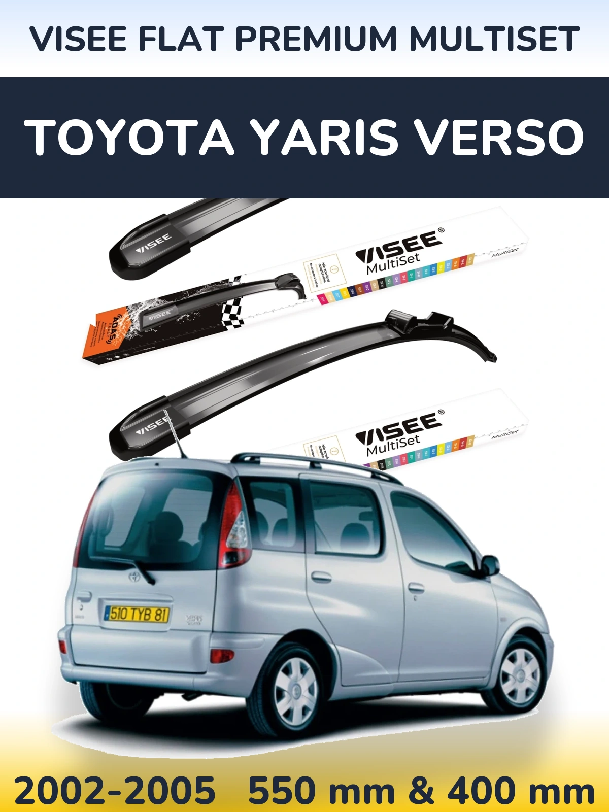 Sada předních stěračů VISEE FLAT PREMIUM MultiSet 550 a 400 mm pro Toyota Yaris Verso 2002-2005