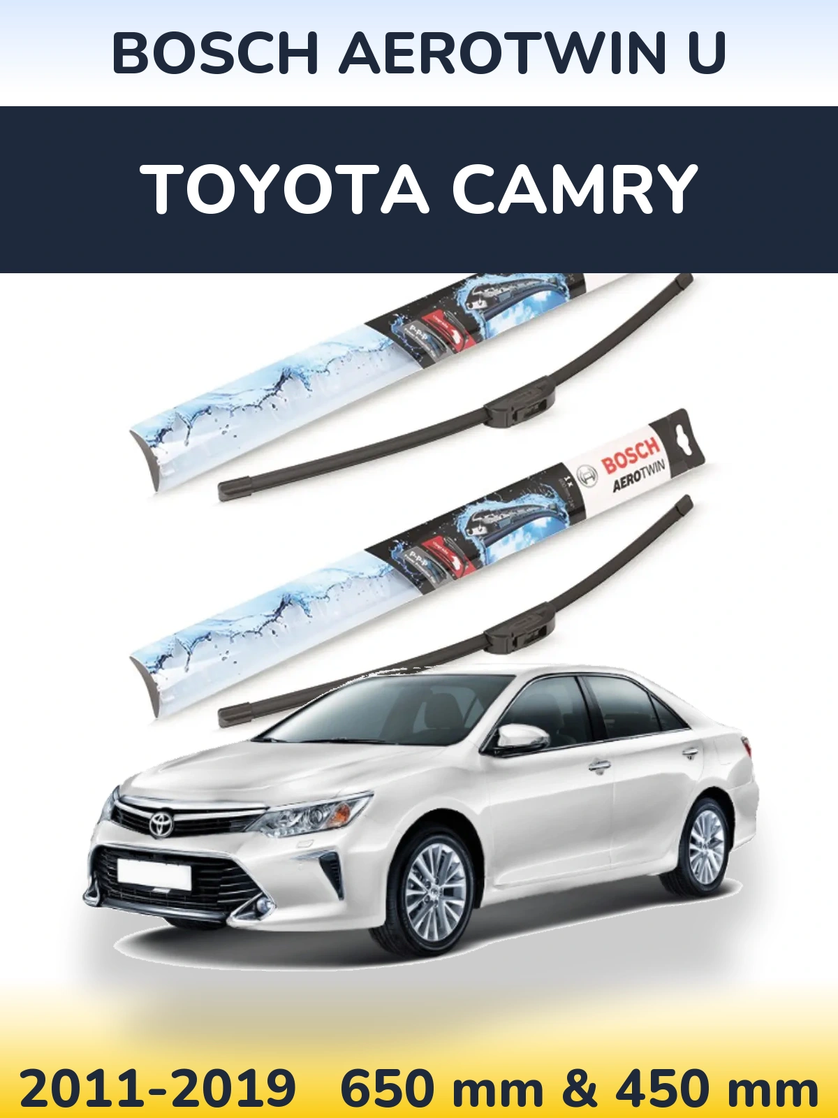 Sada předních stěračů BOSCH AeroTwin U 650 a 450 mm pro Toyota Camry 2011-2019