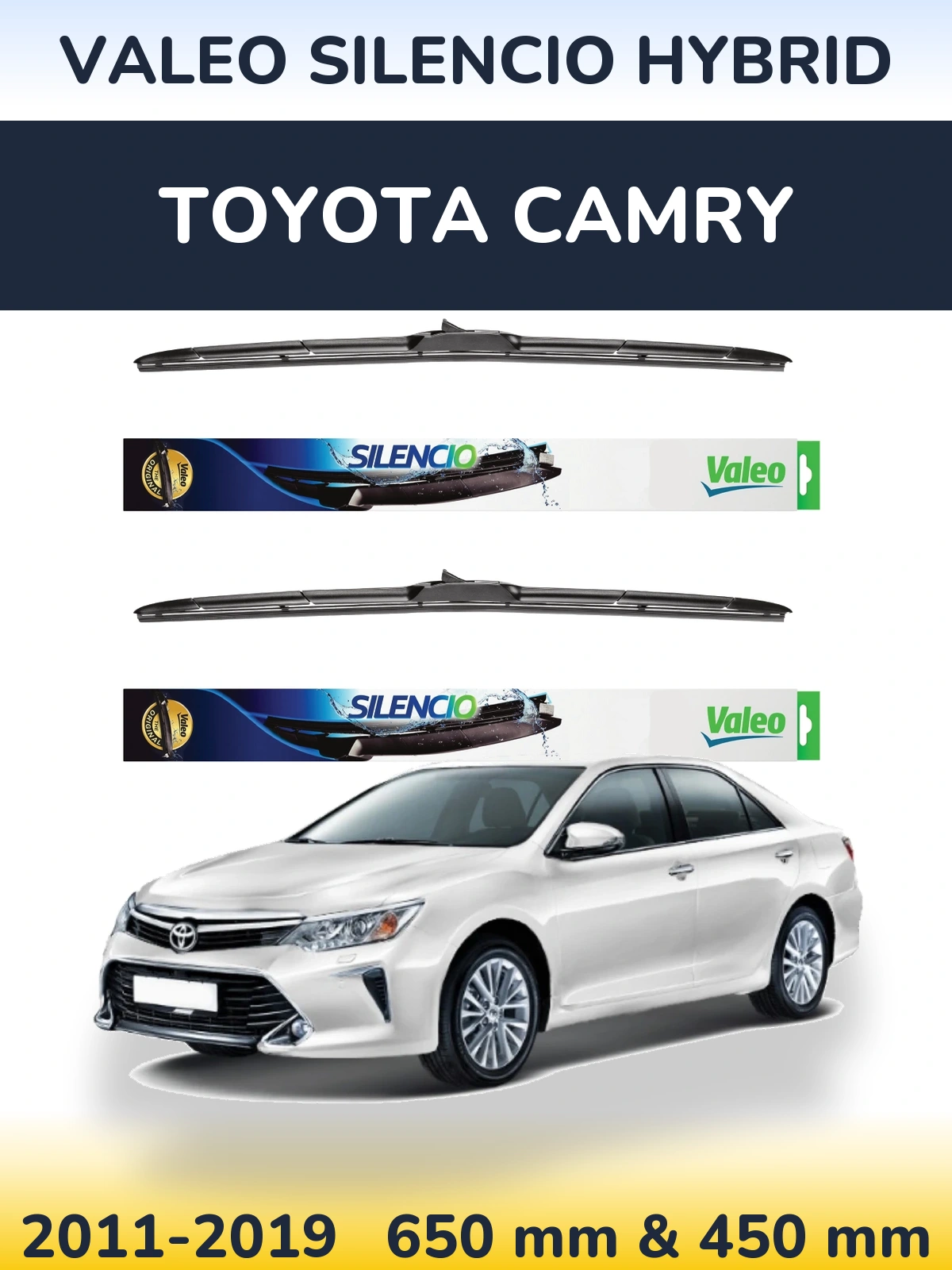 Sada předních stěračů Valeo Silencio Hybrid 650 a 450 mm pro Toyota Camry 2011-2019